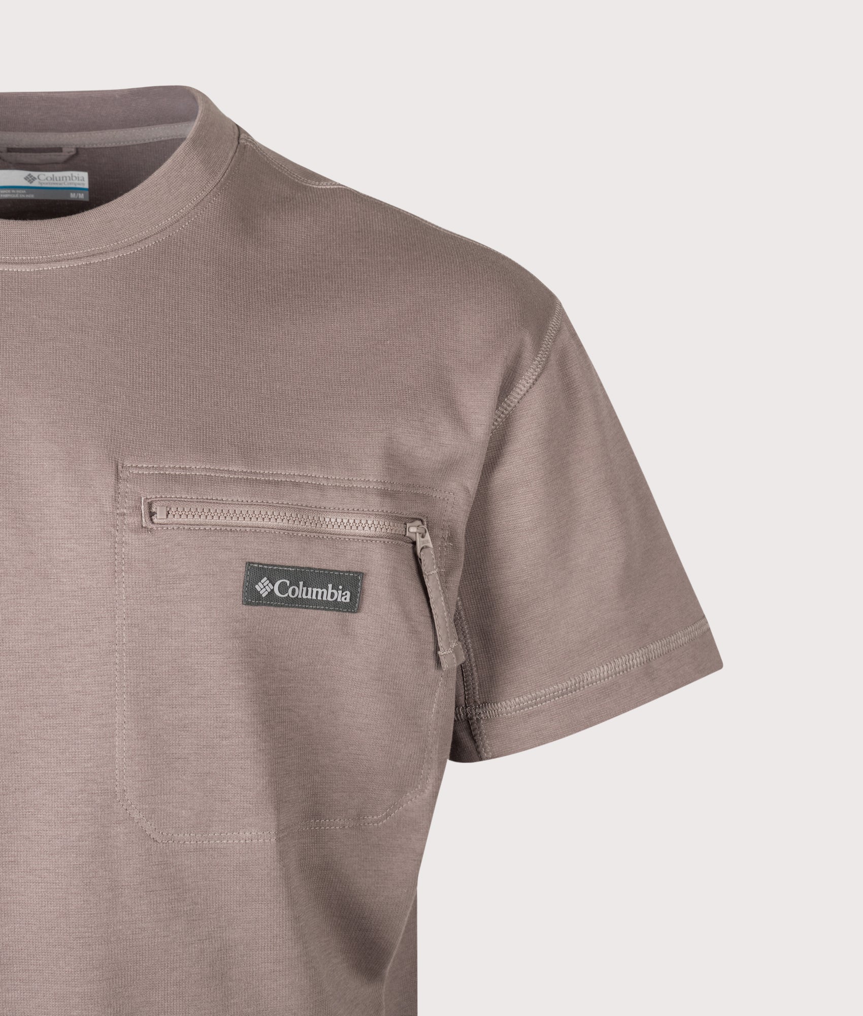 Columbia Echo Passage Crew T-Shirt in  Iron at EQVVS Menswear. Detail shot.
