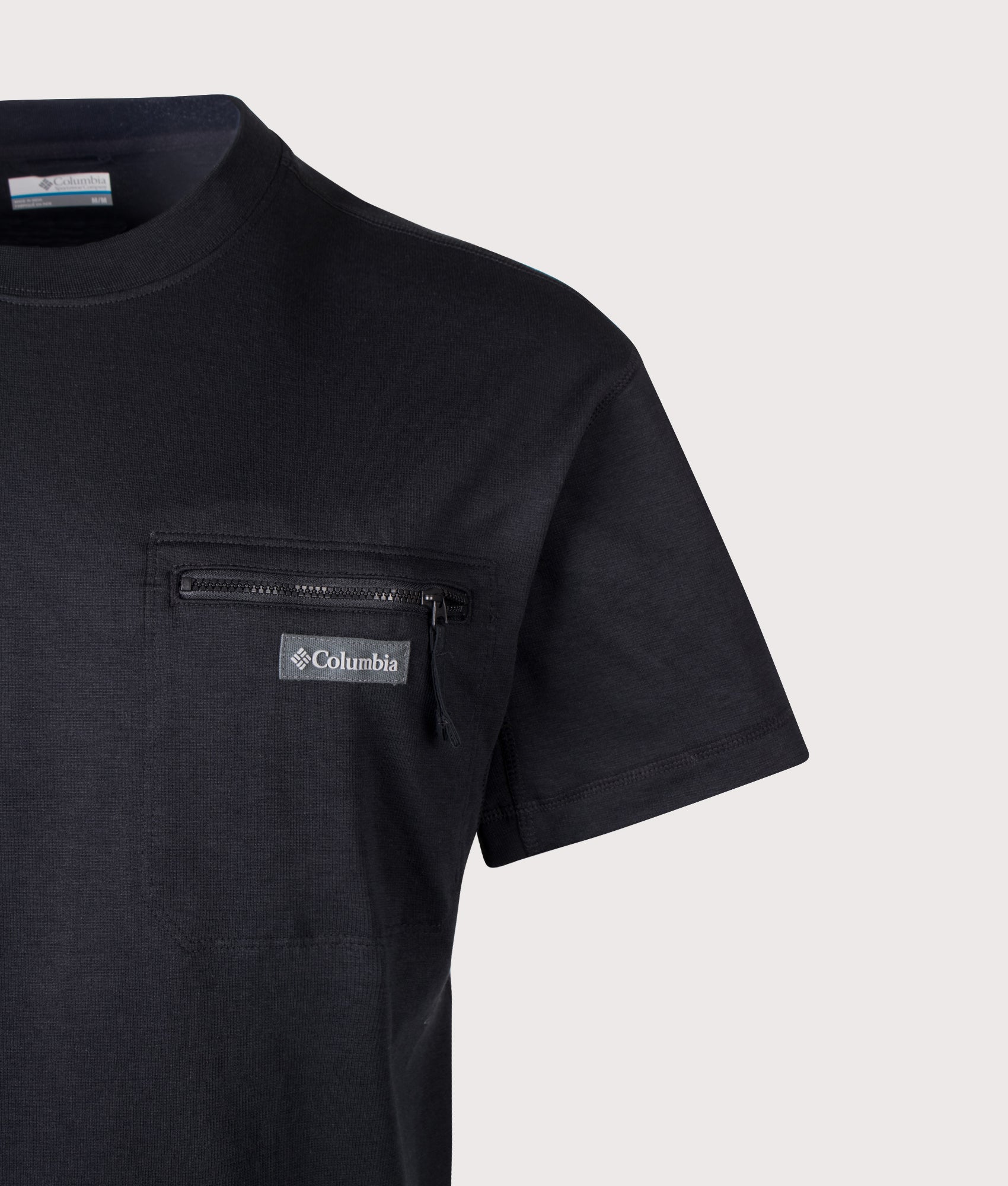 Columbia Echo Passage Crew T-Shirt in Black at EQVVS Menswear. Detail shot.