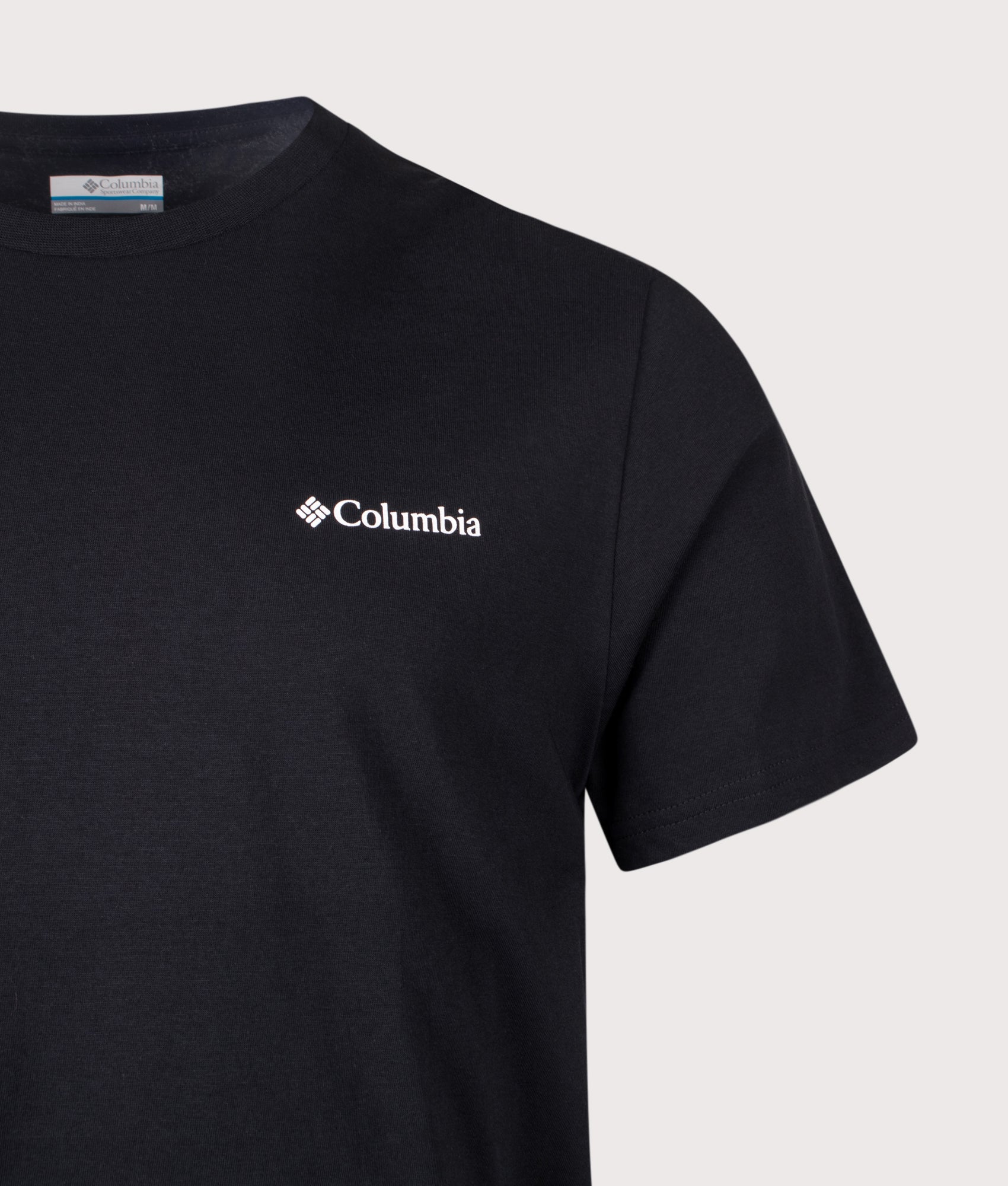 Columbia CSC Outdoor Back Graphic T-Shirt in Black at EQVVS Menswear. Detail shot.