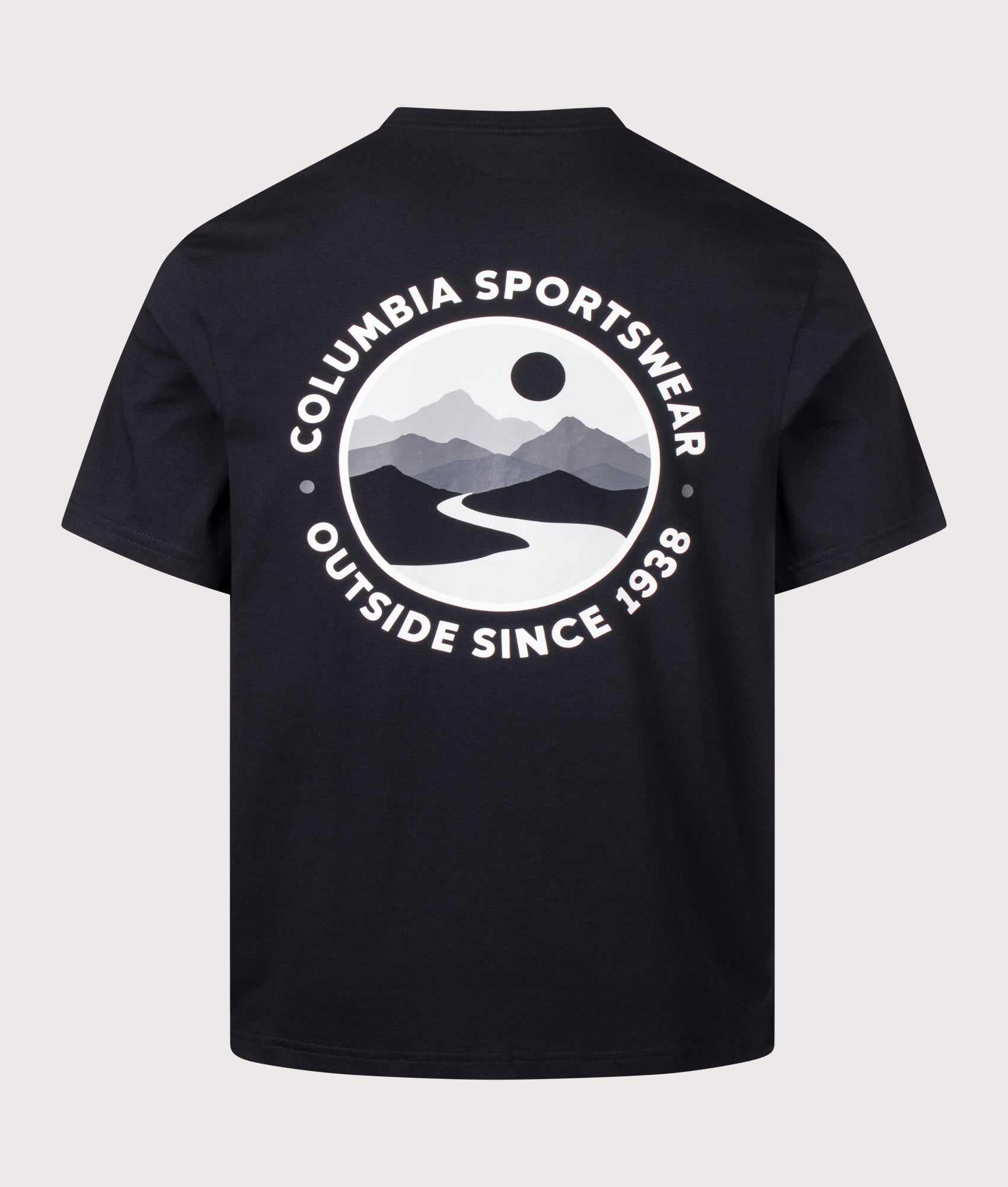 Columbia CSC Outdoor Back Graphic T-Shirt in Black at EQVVS Menswear. Back shot.