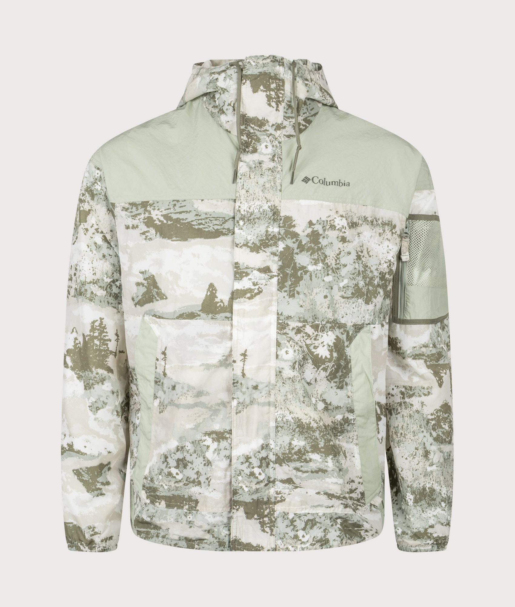 Columbia Challenger II Novelty Windbreaker in Safari Fieldaze and Safari at EQVVS Menswear. Front shot.