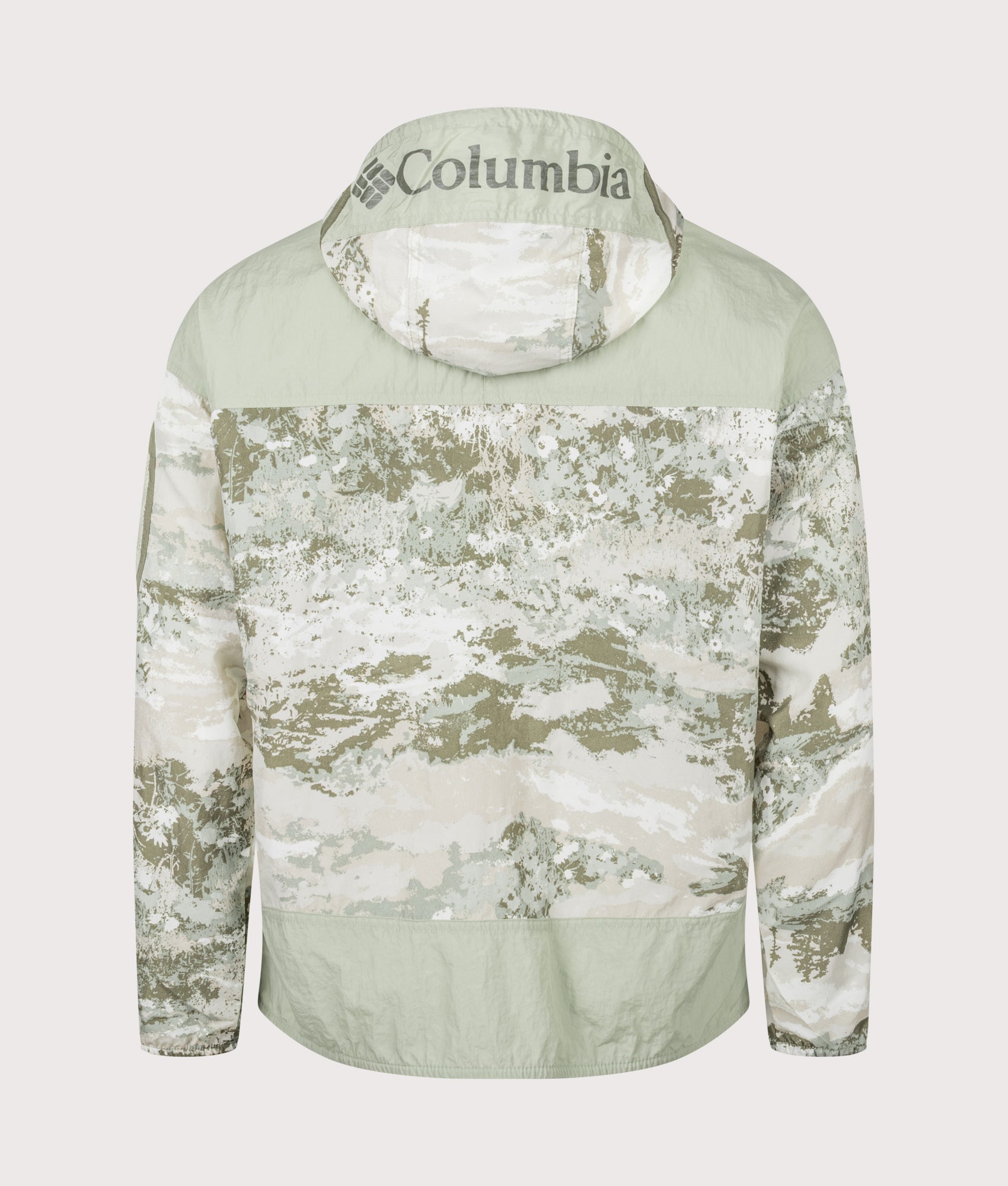 Columbia Challenger II Novelty Windbreaker in Safari Fieldaze and Safari at EQVVS Menswear. Back shot.