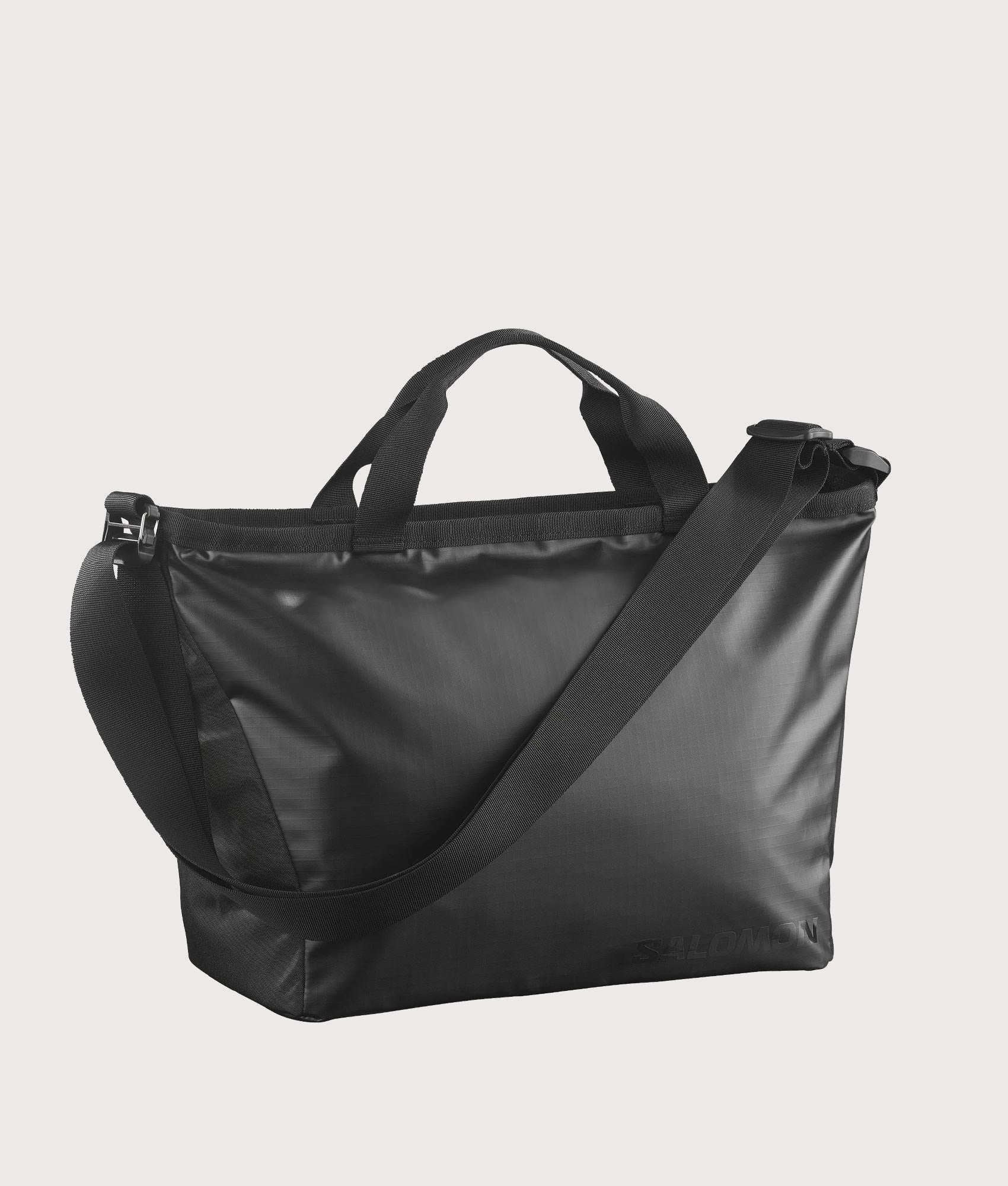 SALOMON Small Extended Tote Bag in Black at EQVVS Menswear. Front shot.