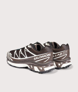 SALOMON XT-6 GTX Sneakers in Black Coffee/French Roast/Vanilla Ice at EQVVS Menswear. Angled back shot.