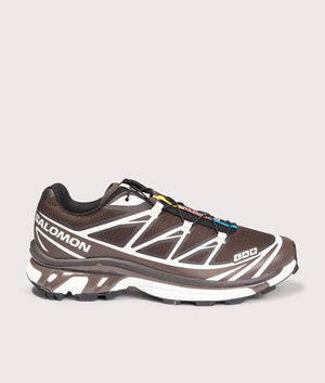 SALOMON XT-6 GTX Sneakers in Black Coffee/French Roast/Vanilla Ice at EQVVS Menswear. Side shot.