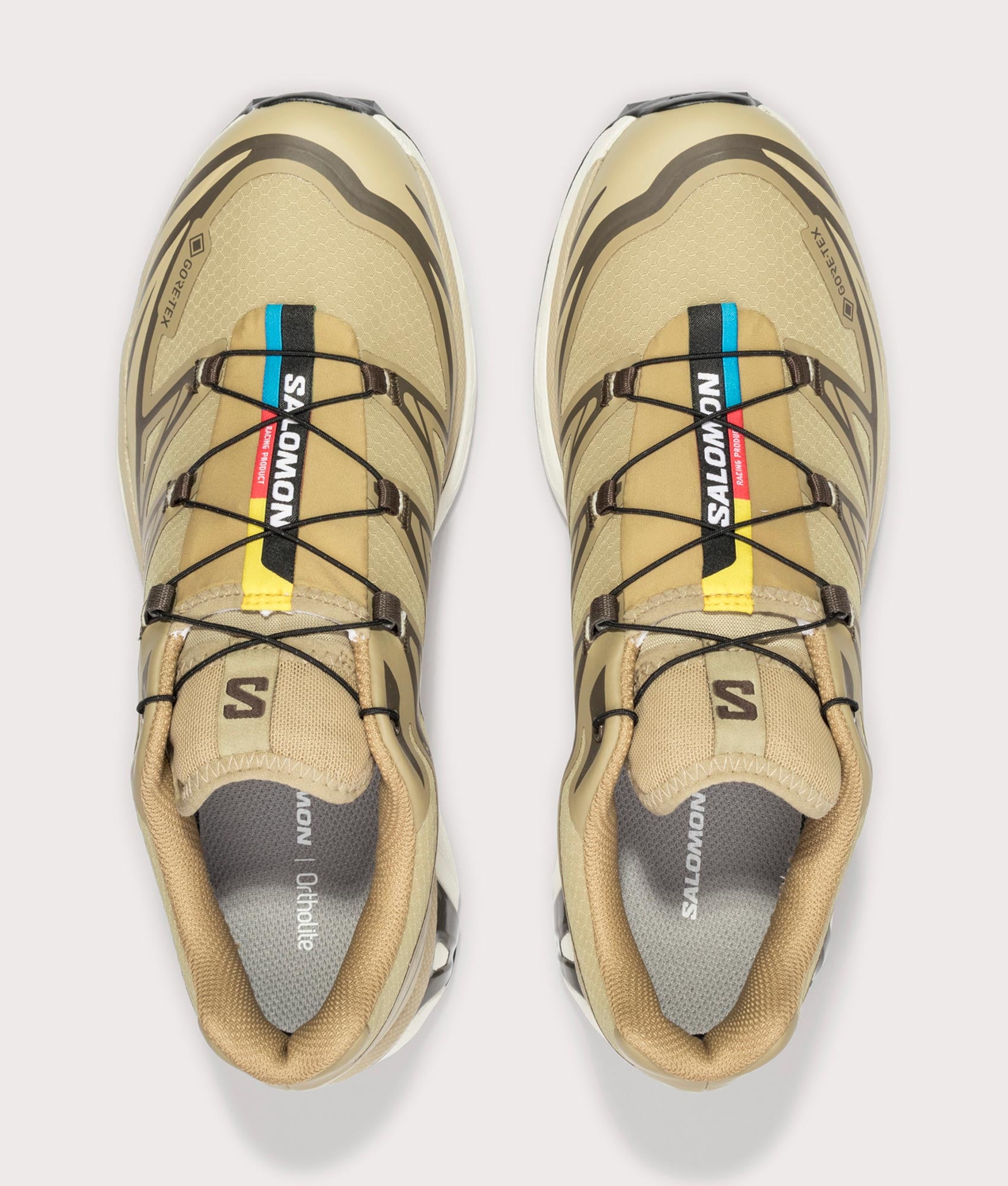 Salomon XT-6 GTX Sneakers in Kelp/Wren/Safari at EQVVS Menswear. Top shot.
