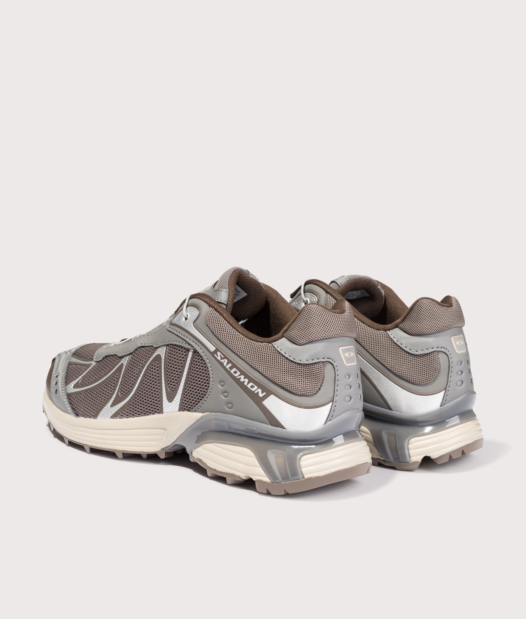 SALOMON XT-Whisper in White/Lunar Rock/FTW Silver at EQVVS Menswear. Angled back shot.