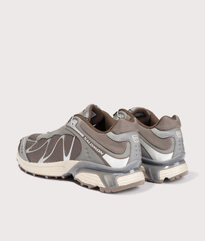 SALOMON XT-Whisper in White/Lunar Rock/FTW Silver at EQVVS Menswear. Angled back shot.