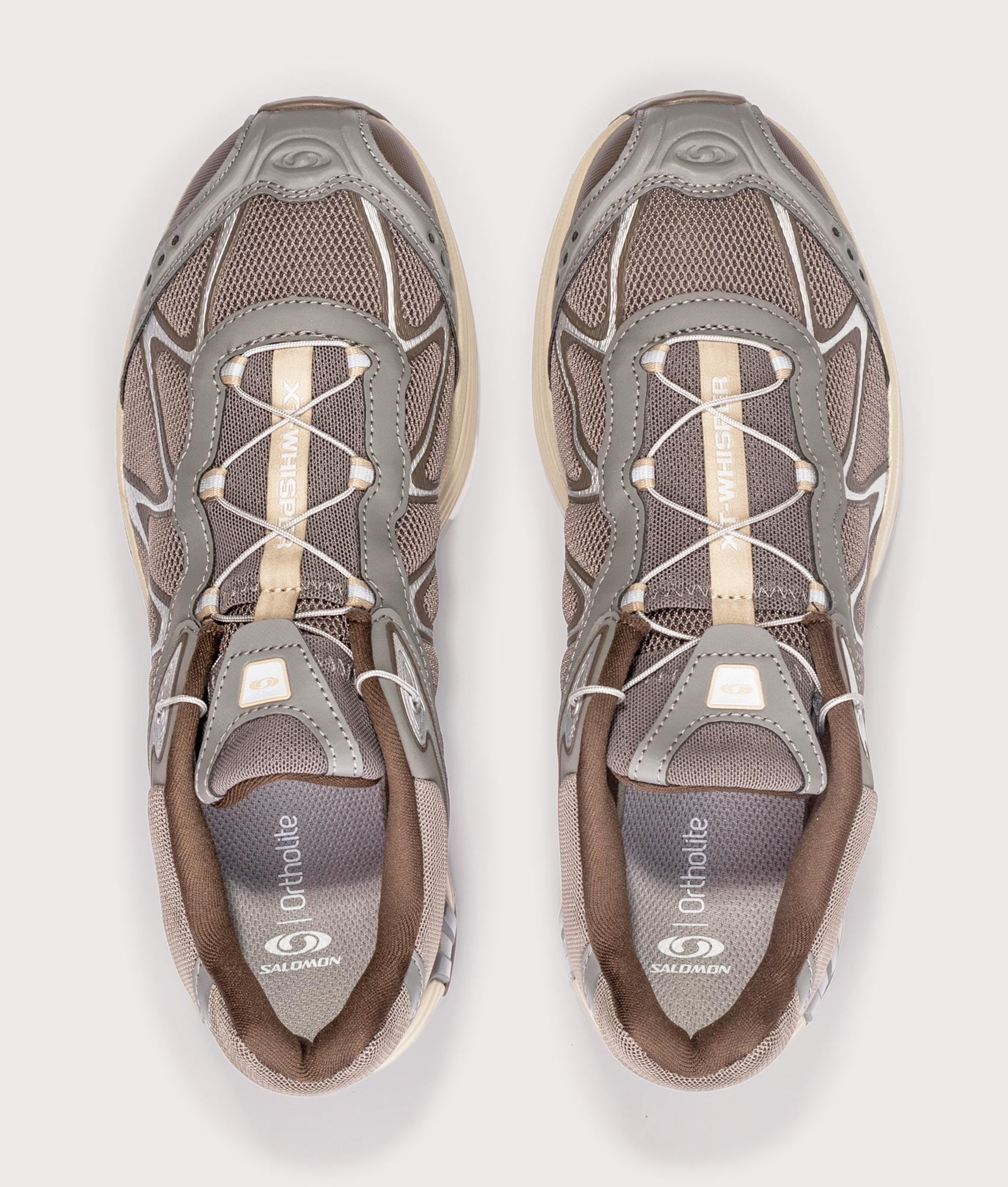 SALOMON XT-Whisper in White/Lunar Rock/FTW Silver at EQVVS Menswear. Top shot.