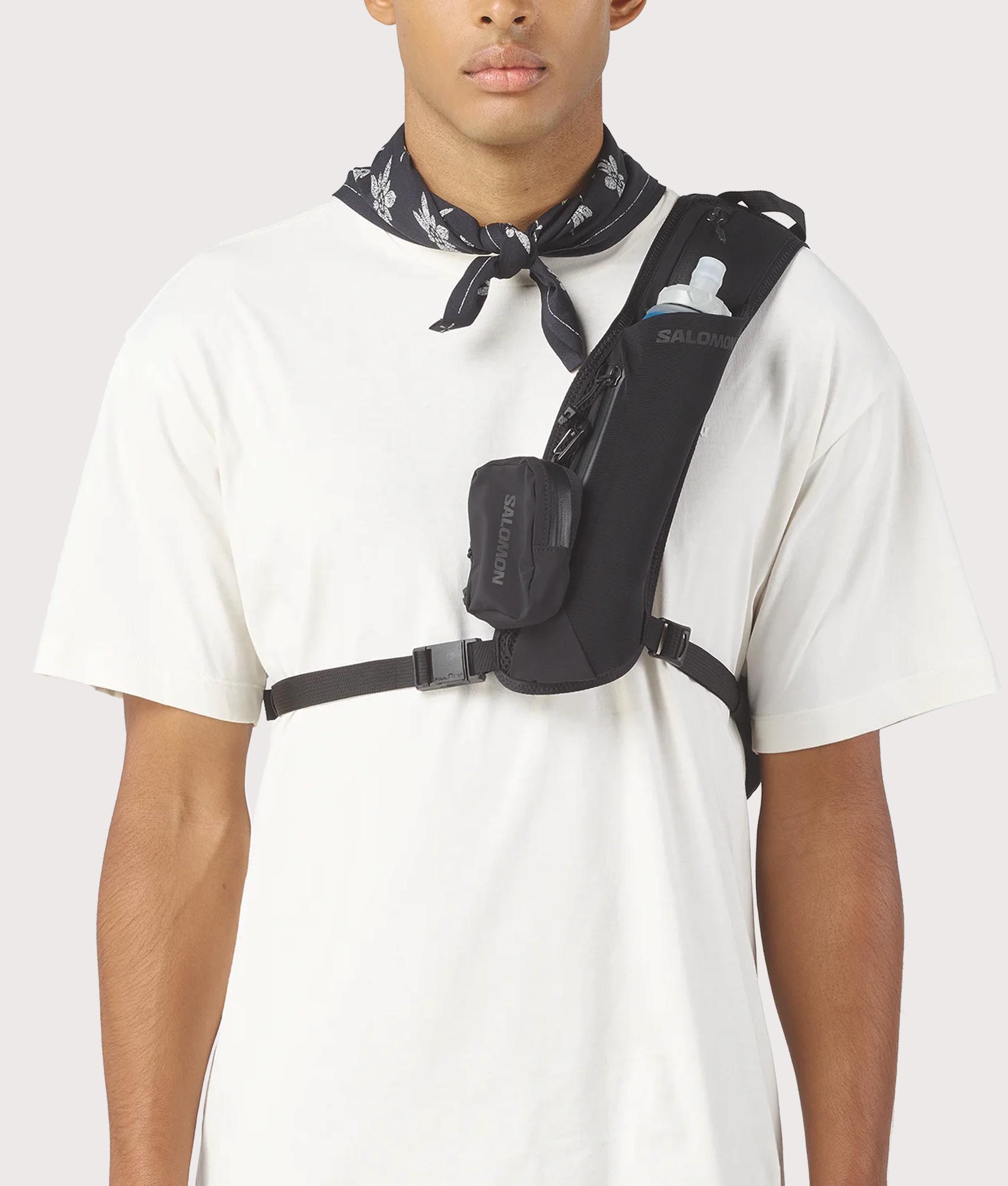 SALOMON Adv Crossbody Bag in Black at EQVVS Menswear. Front shot.