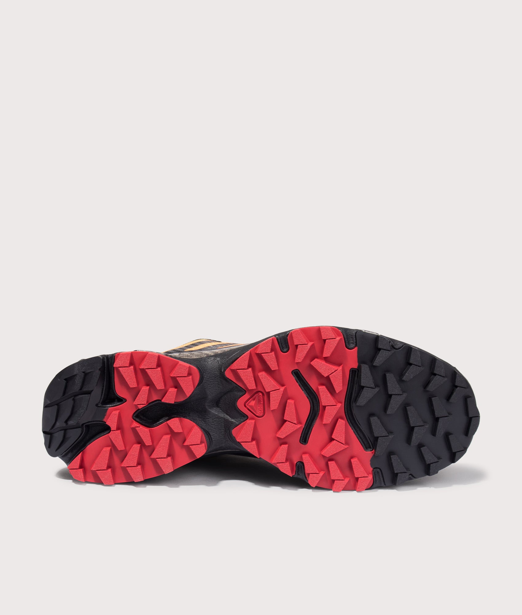 Salomon XT-4 OG in Lava Falls/Beach Ball/Black at EQVVS Menswear. Tread shot.