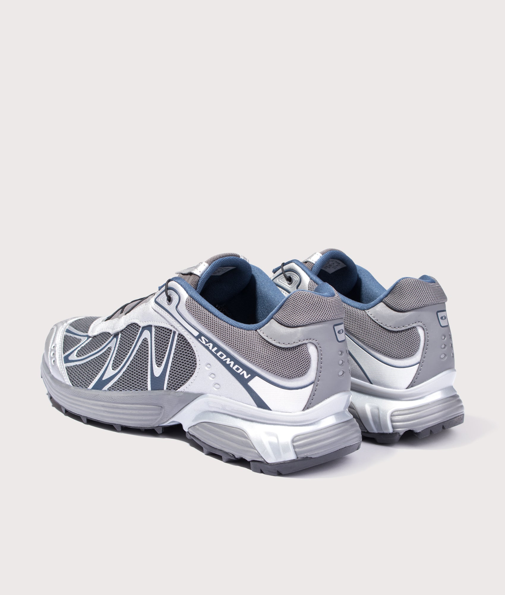 SALOMON XT-Whisper in Castlerock, Ftw Silver and Spellbound at EQVVS Menswear. Angled back shot.