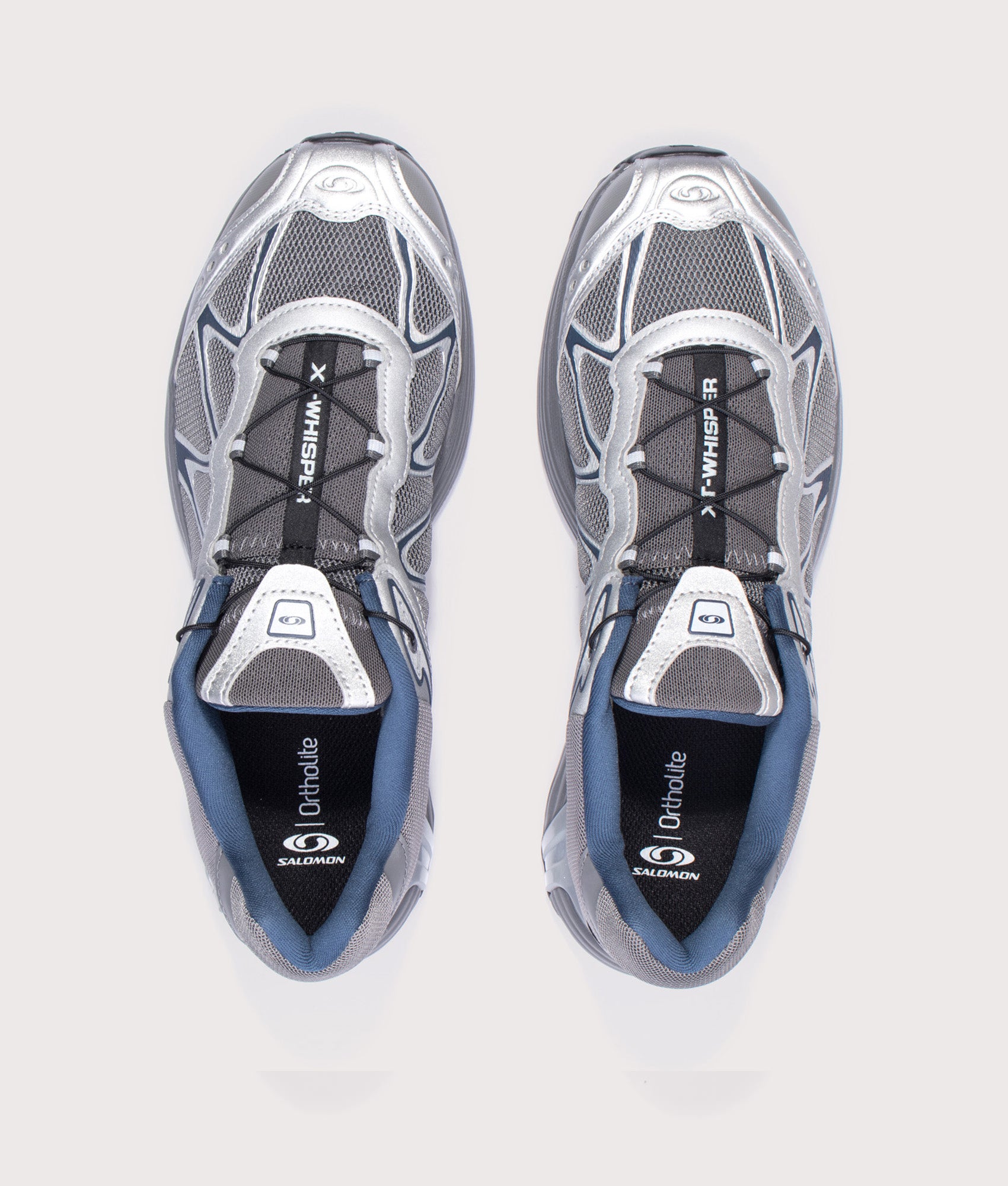 SALOMON XT-Whisper in Castlerock, Ftw Silver and Spellbound at EQVVS Menswear. Top shot.