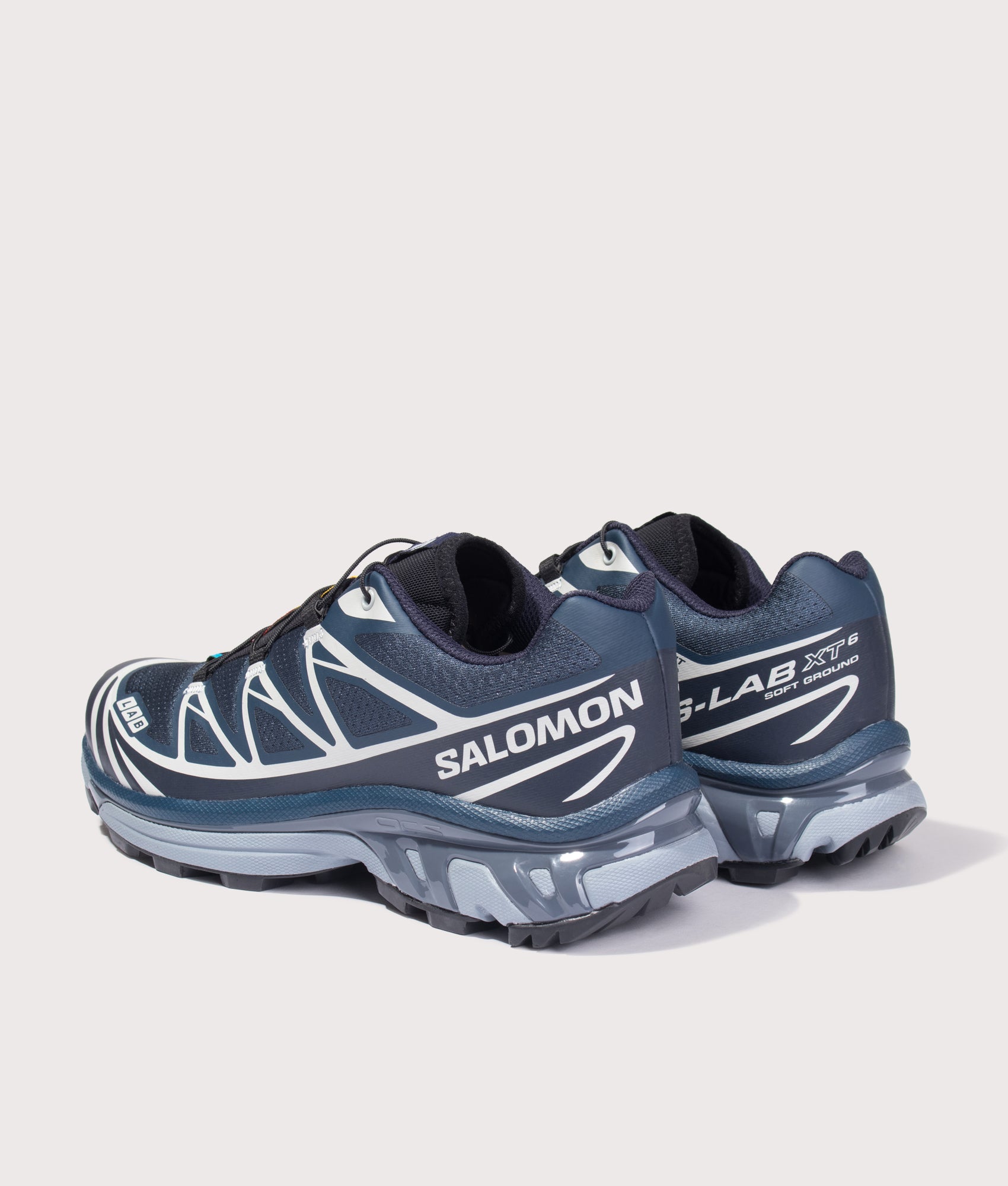 SALOMON XT-6 in Spellbound and Maritime Blue at EQVVS Menswear. Angled back shot.