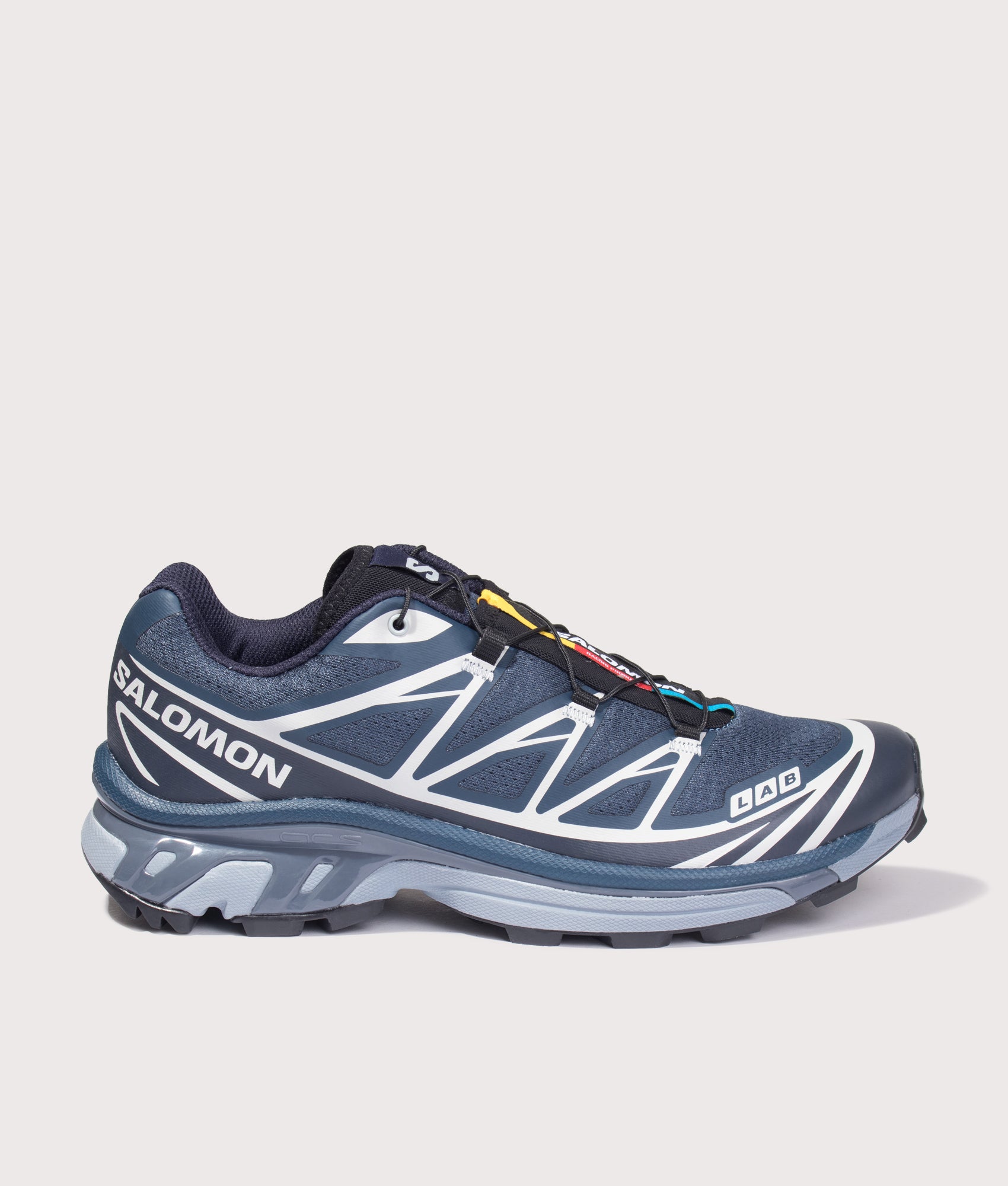 SALOMON XT-6 in Spellbound and Maritime Blue at EQVVS Menswear. Side shot.