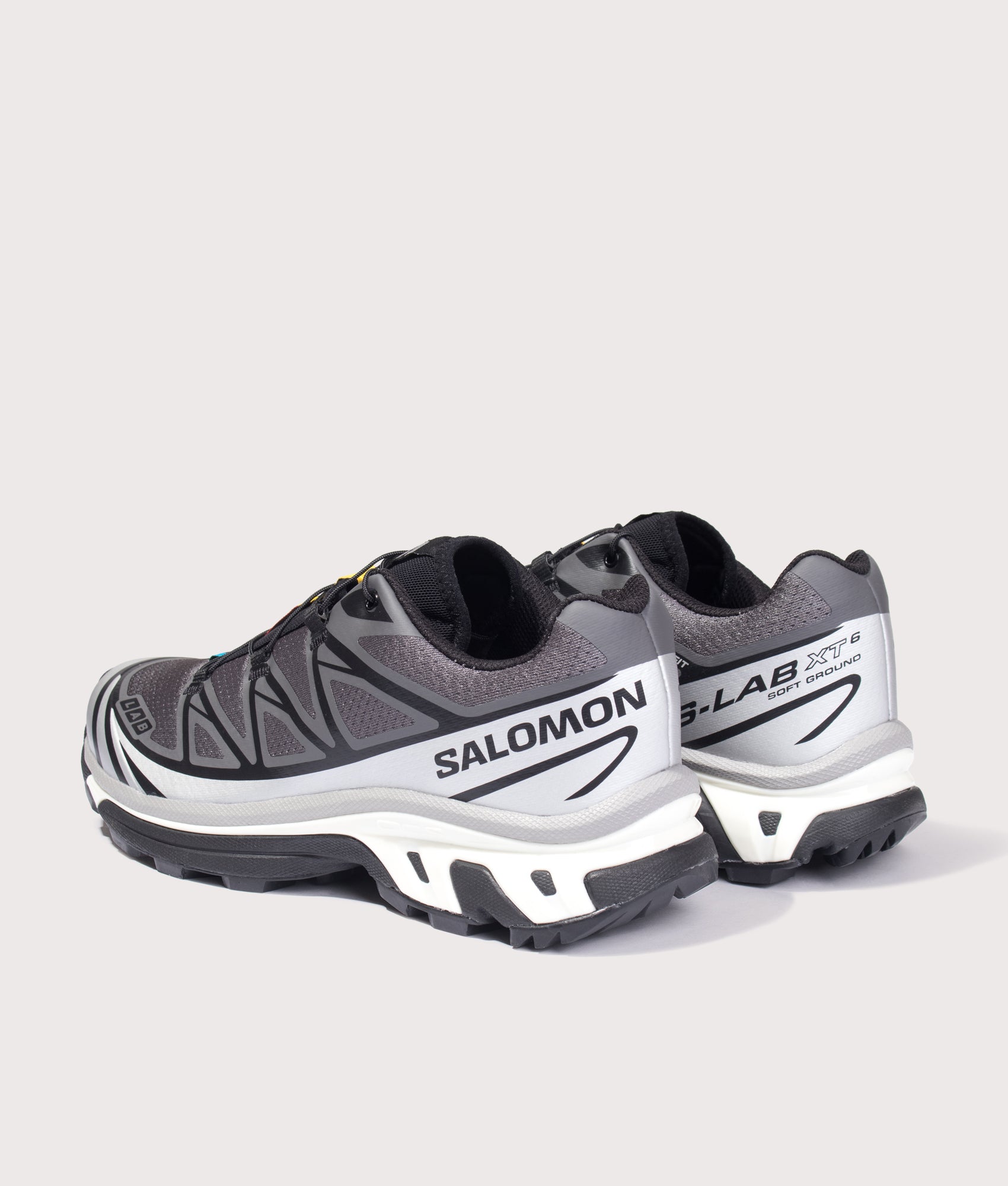 SALOMON XT-6 in Castlerock, Silver and Vanila at EQVVS Menswear. Angled back shot.