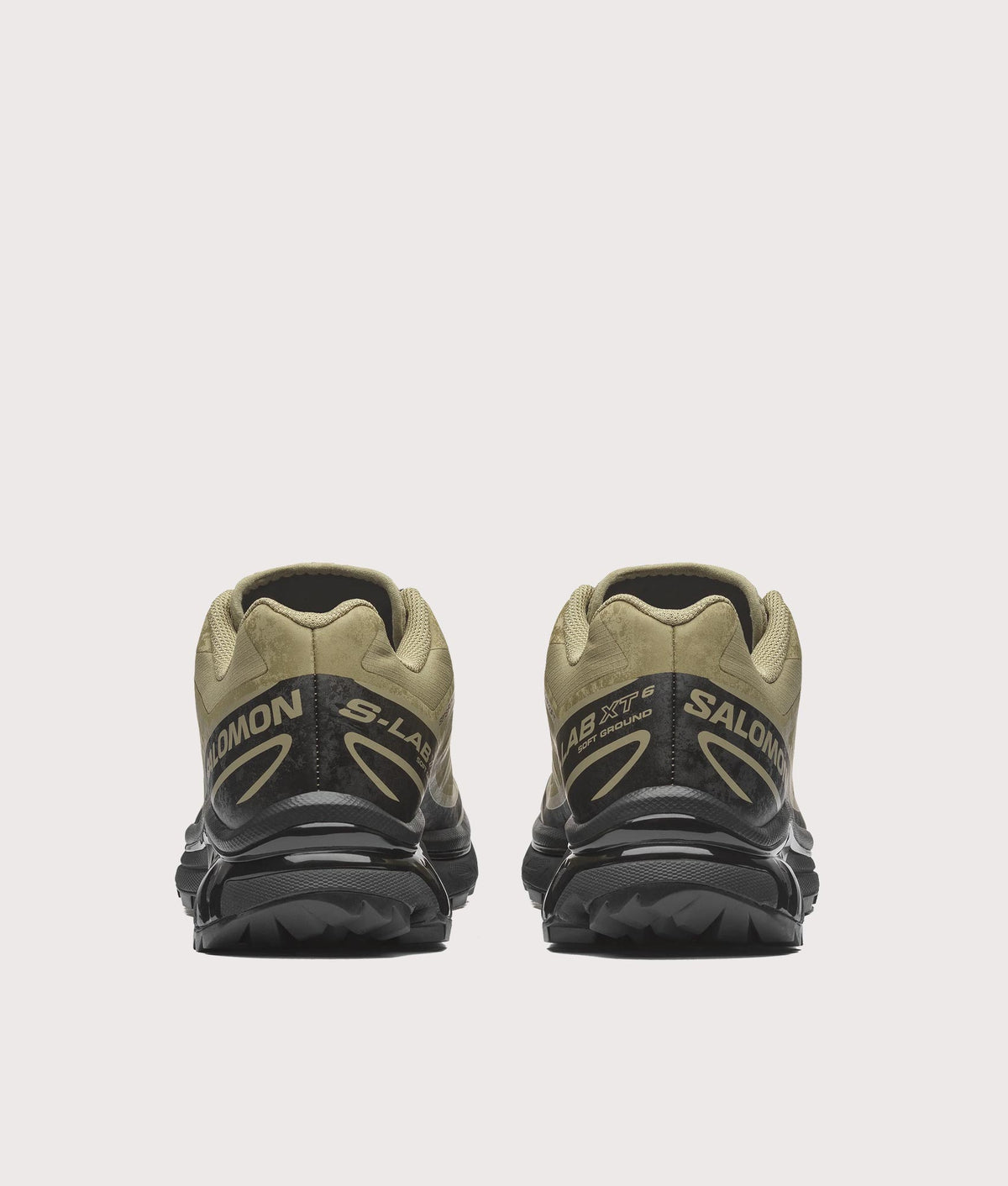 SALOMON XT-6 PROTECTIVE Sneakers in Aloe, Black and Silver Sage at EQVVS Menswear. Back shot.