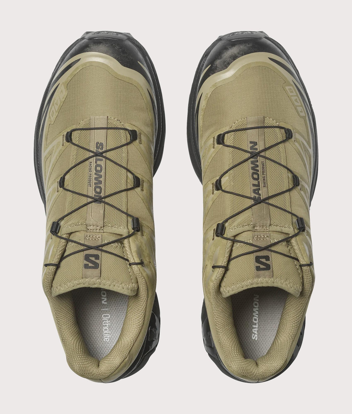 SALOMON XT-6 PROTECTIVE Sneakers in Aloe, Black and Silver Sage at EQVVS Menswear. Top shot.