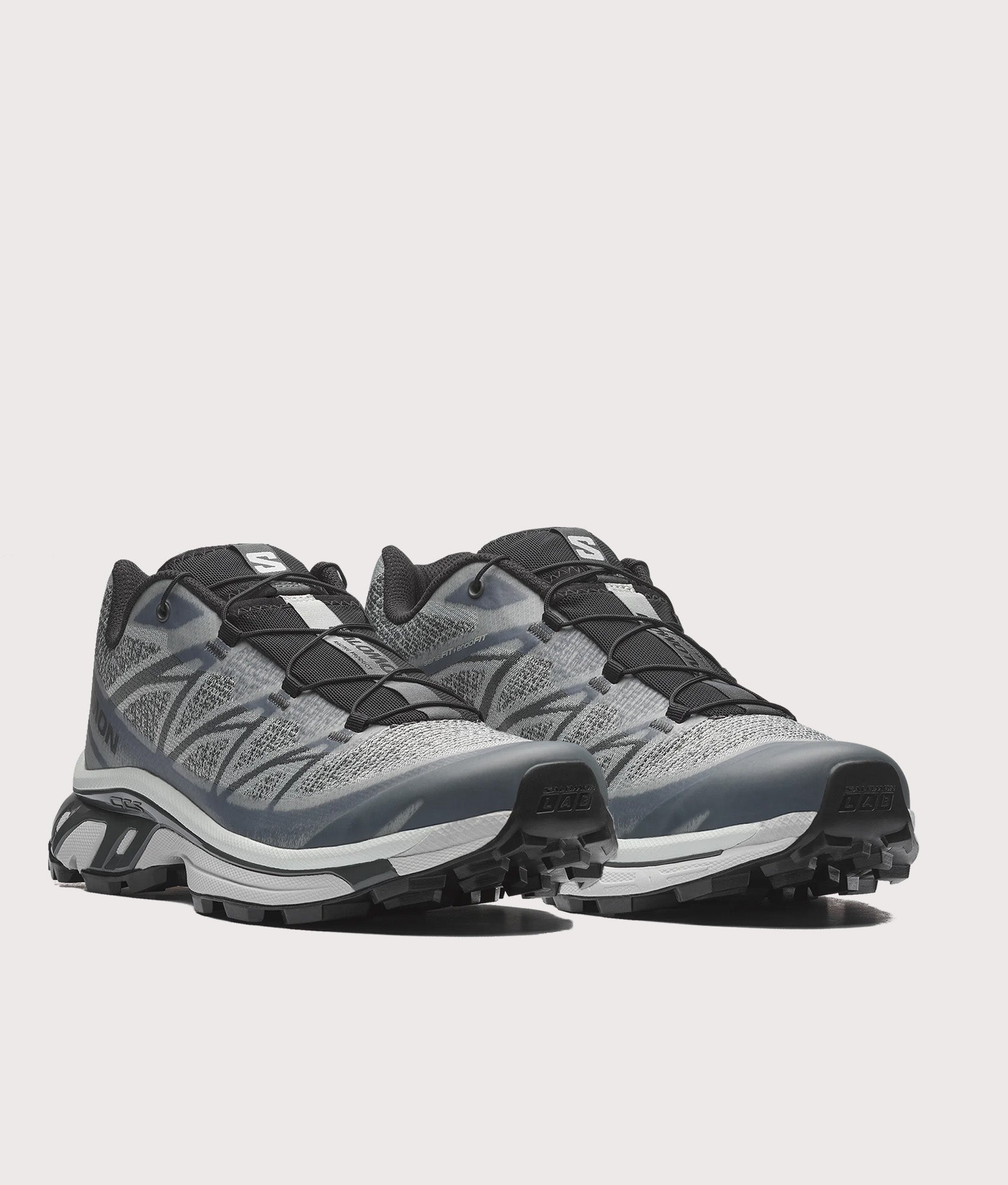 Salomon XT-6 SHADOW Sneakers in Wrought Iron, Urban Chic and Clearly Aqua at EQVVS Menswear. Detail shot.