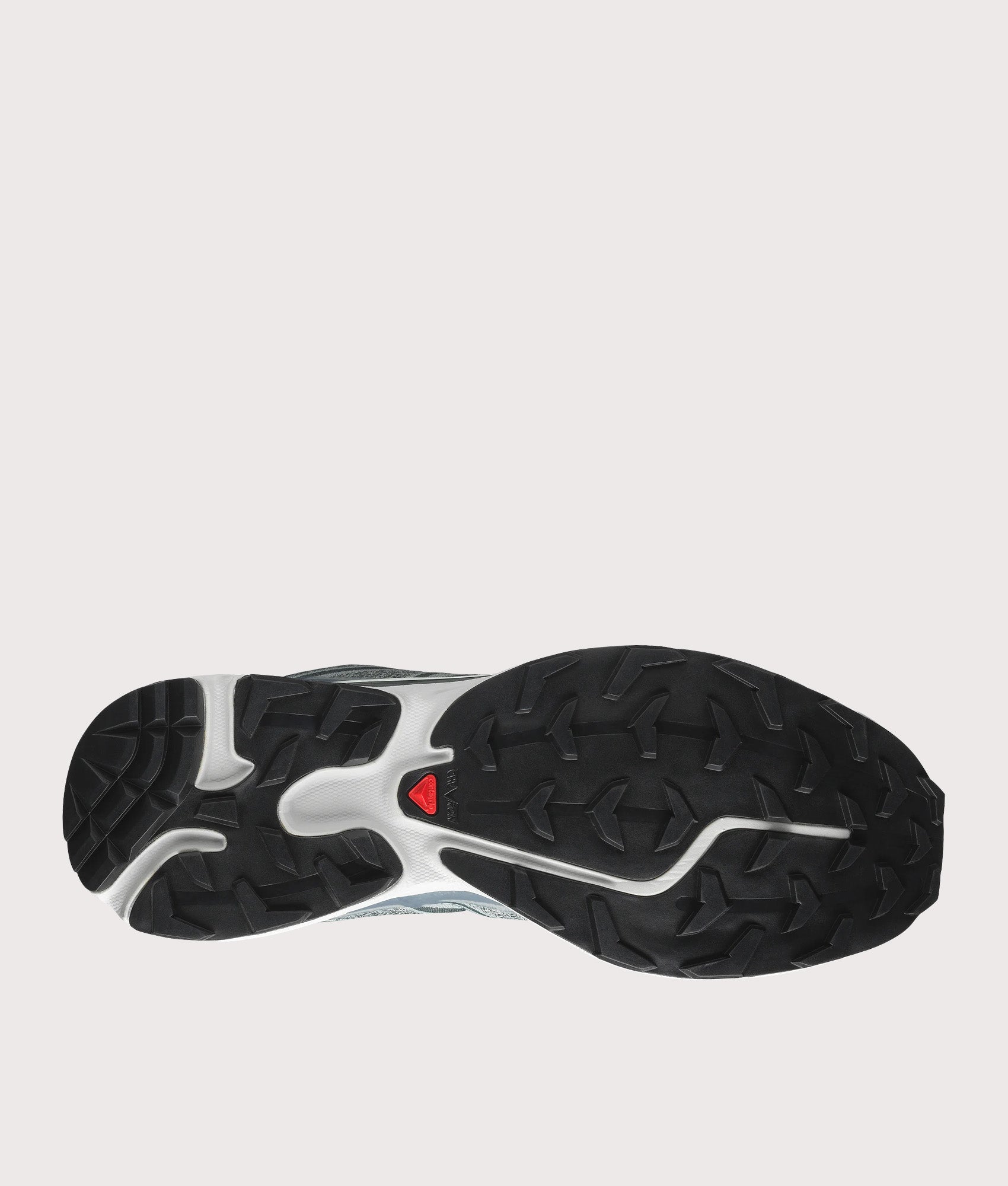 Salomon XT-6 SHADOW Sneakers in Wrought Iron, Urban Chic and Clearly Aqua at EQVVS Menswear. Tread shot.