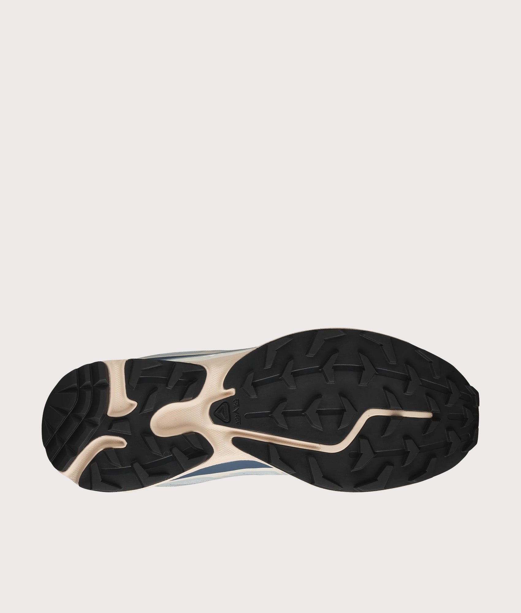 SALOMON XT-6  in Pearl Blue, Grisaille and Vanila  at EQVVS Menswear. Tread shot.
