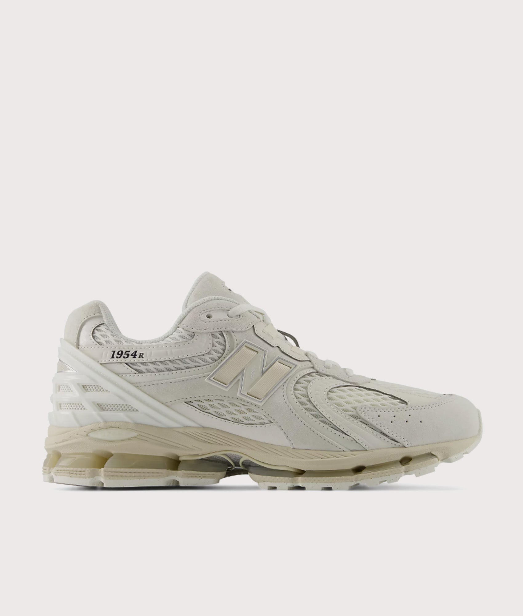 New Balance 1954R Sneakers in Sea Salt and Linen at EQVVS Menswear. Side detail shot.