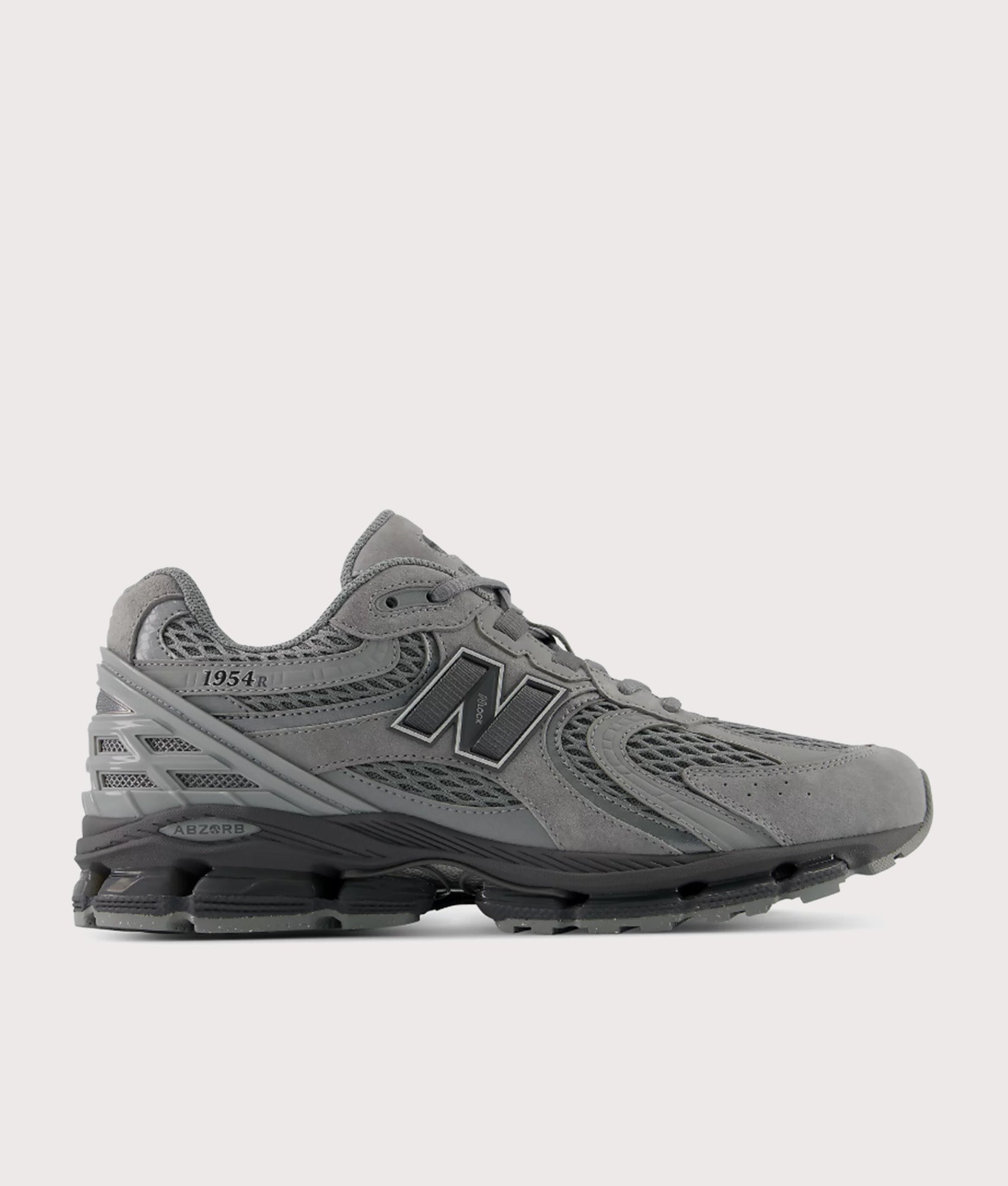 New Balance 1954R Sneakers in Slate Grey and Castlerock at EQVVS Menswear. Side shot.