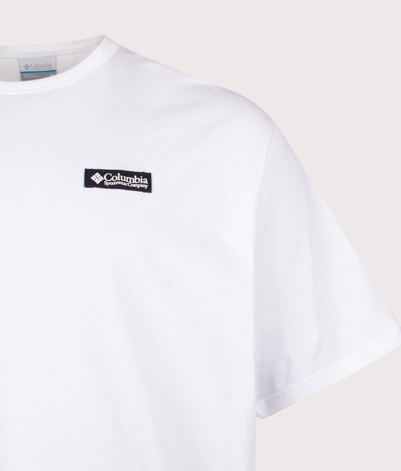 Columbia Relaxed Fit CSC Heavyweight Iconic T-Shirt in White and Photoreal CMYK at EQVVS Menswear. Detail shot.