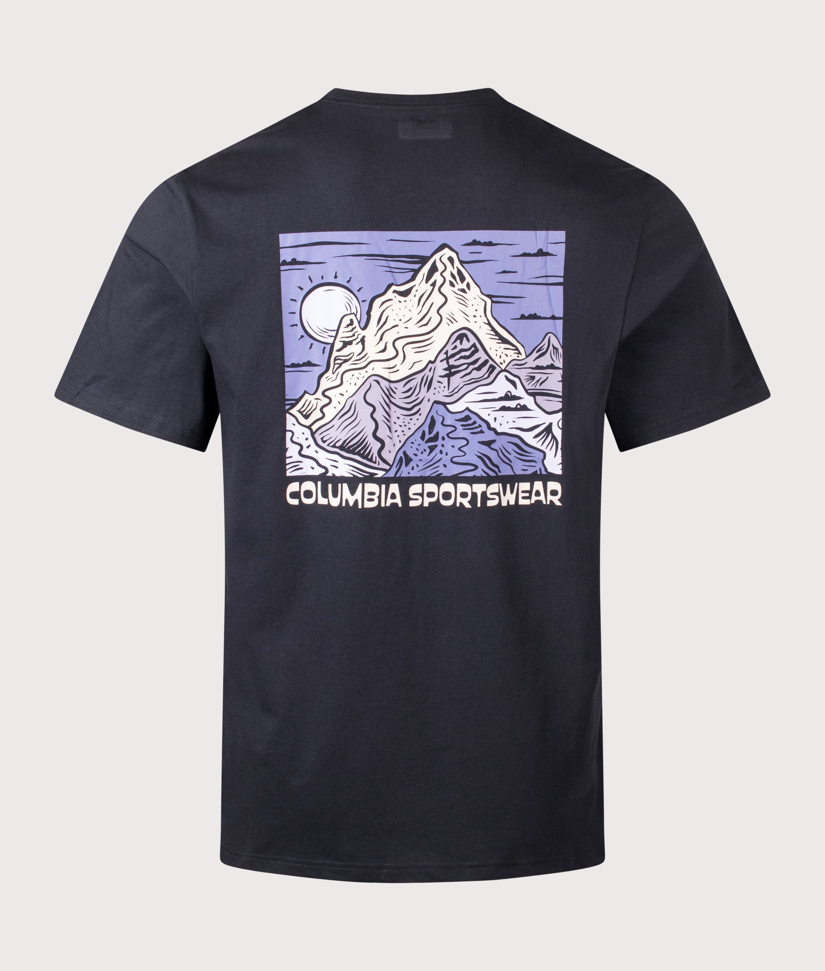 CSC Outdoor Back Graphic T-Shirt in Black/Sunscape by Columbia. Shot by EQVVS. Back shot.