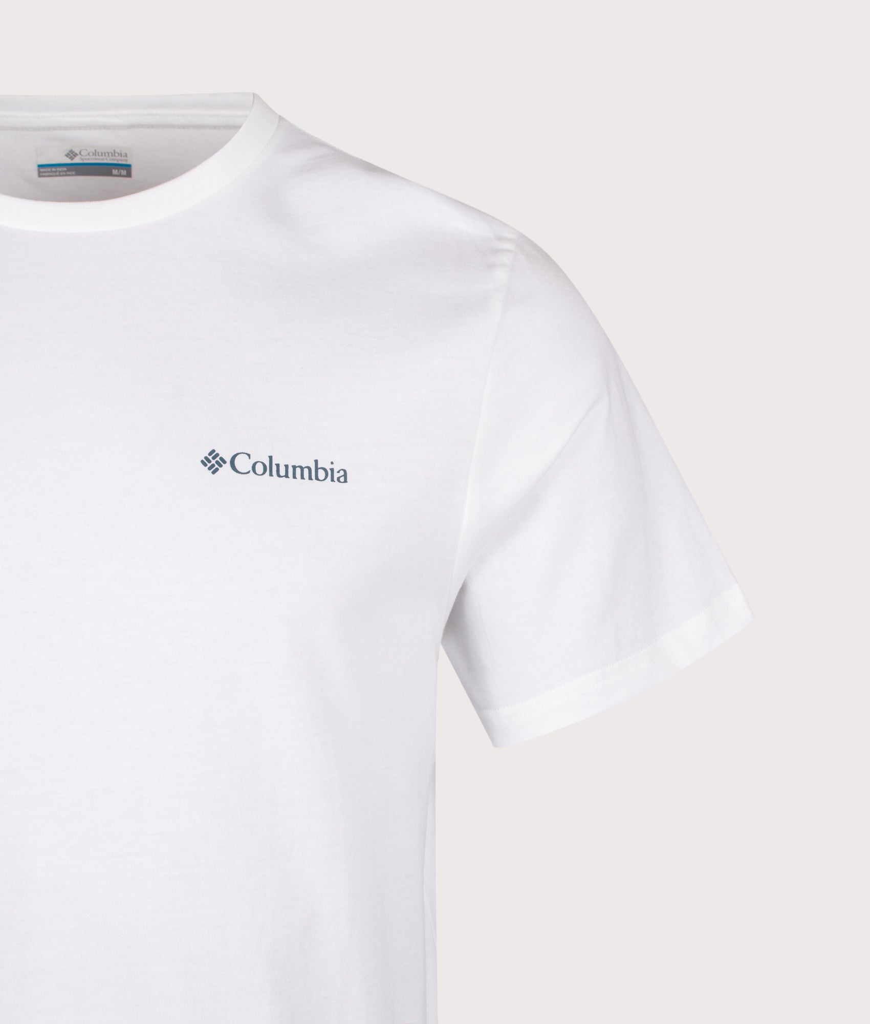 Columbia CSC Outdoor Back Graphic T-Shirt in White at EQVVS Menswear. Detail shot.
