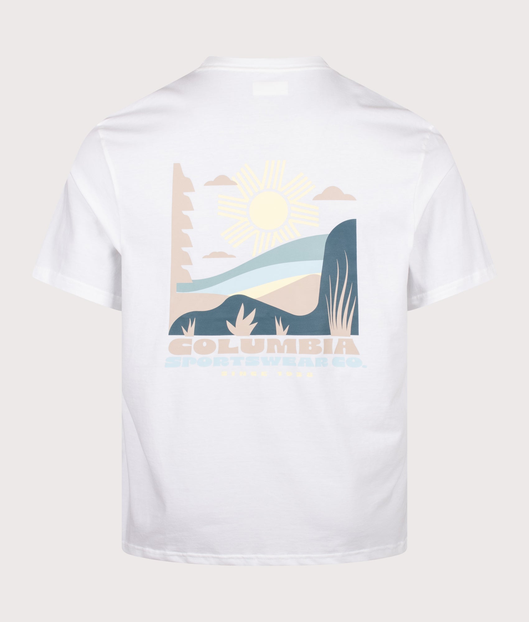 Columbia CSC Outdoor Back Graphic T-Shirt in White at EQVVS Menswear. Back shot.