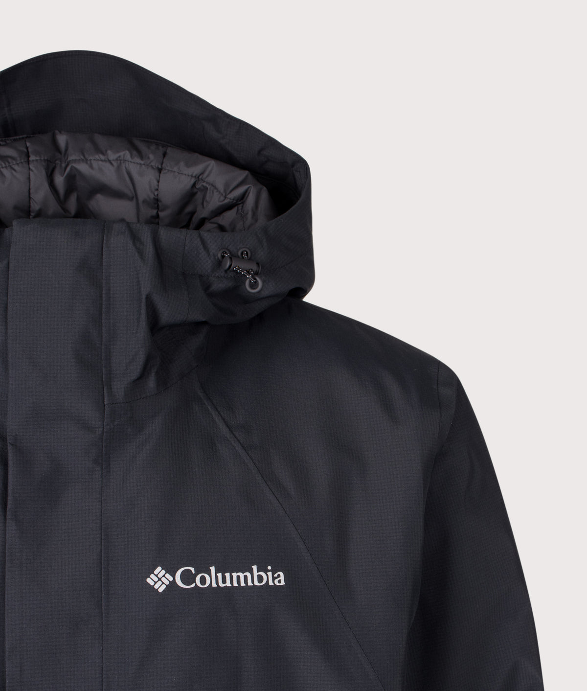 Columbia Street Commuter™ Waterproof Insulated Jacket in Black at EQVVS Menswear. Detail shot.