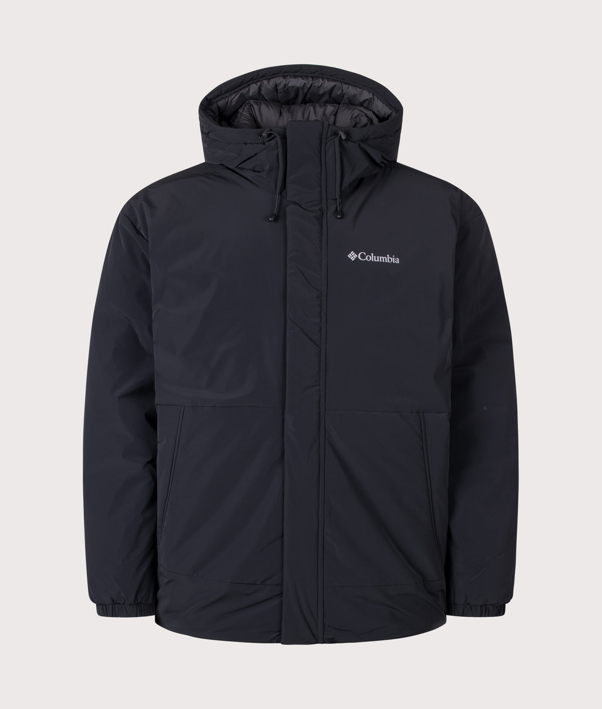 Columbia Street Heights™ Insulated Hooded Jacket in Black at EQVVS Menswear. Front shot.