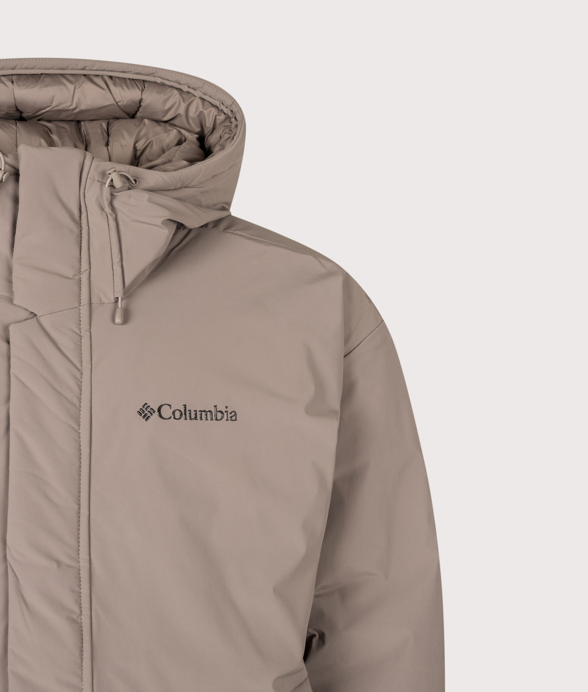 Columbia Street Heights™ Insulated Hooded Jacket in Iron at EQVVS Menswear. Detail shot.