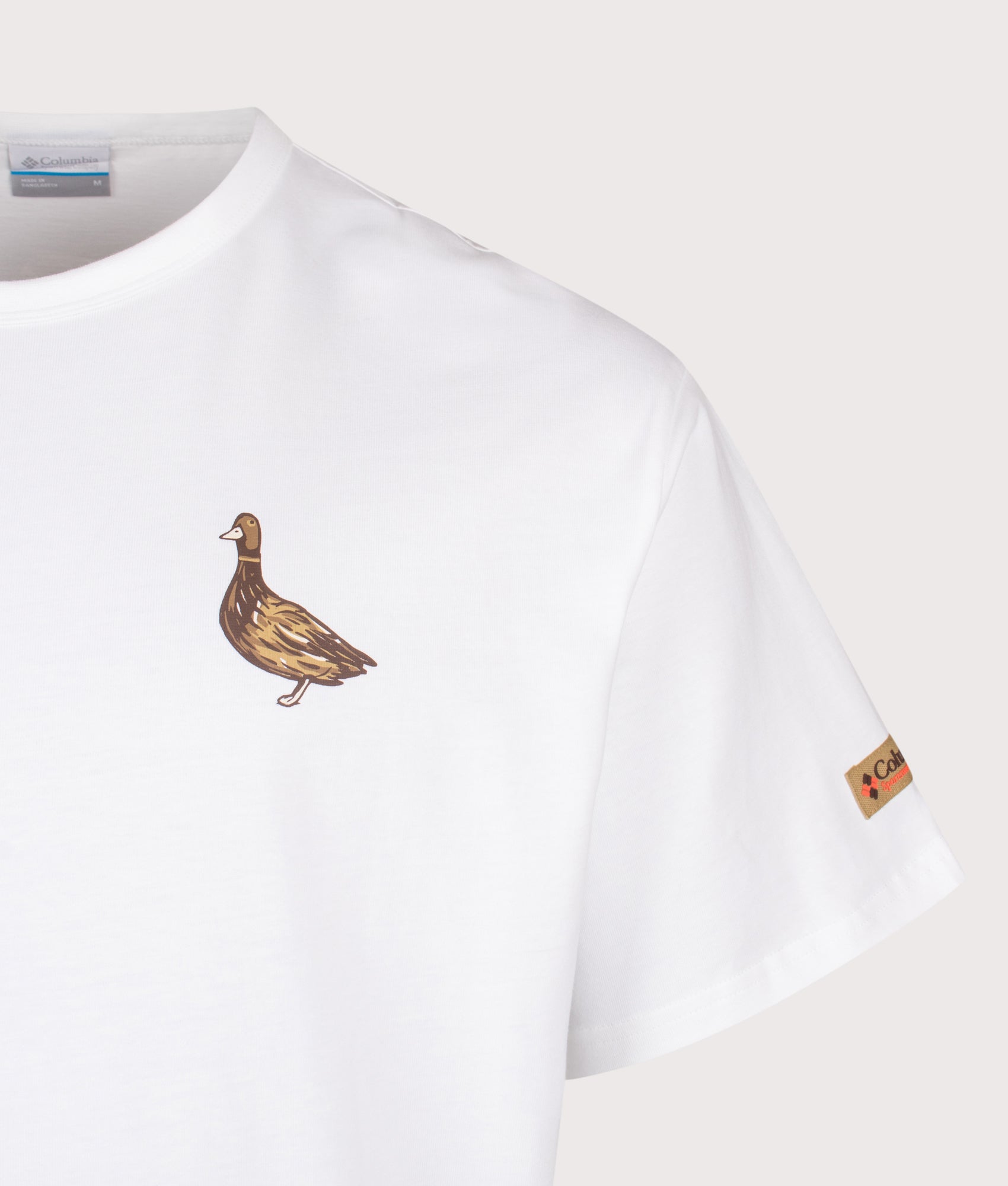 Columbia Relaxed Fit CSC Heavyweight Back Graphic T-Shirt in White Duck Heritage at EQVVS Menswear. Detail shot.