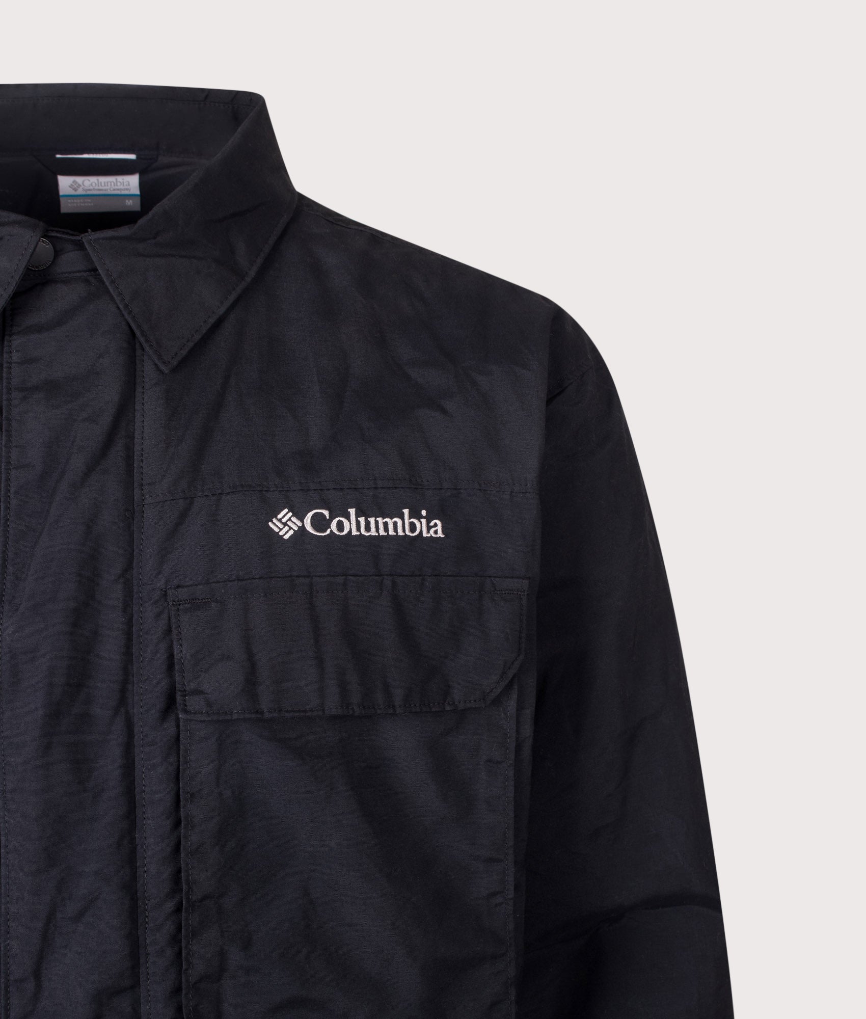 Columbia Timberline Tough Jacket in Black at EQVVS Menswear. Detail shot.