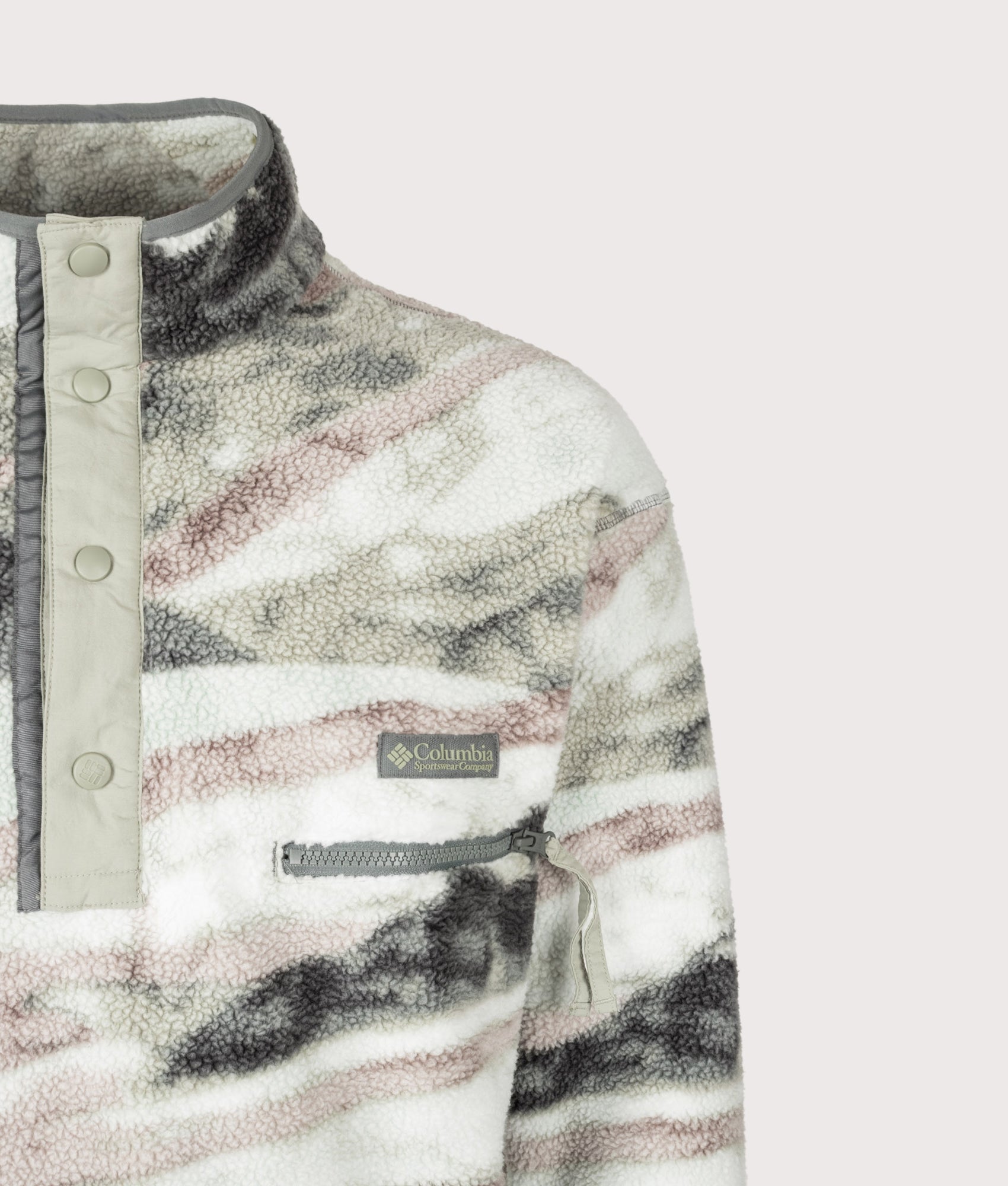 Columbia Regular Fit Helvetia II Printed Half Snap Fleece in Sedona Sage Summits at EQVVS Menswear. Detail shot