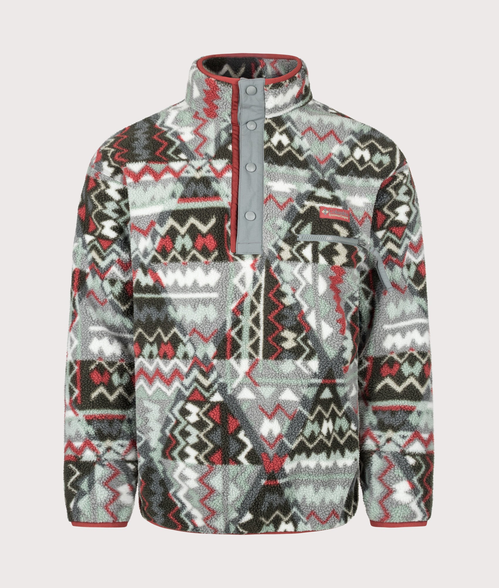 Columbia Helvetia II Printed Half Snap Fleece in Sedona Sage Geomix at EQVVS Menswear. Front shot.