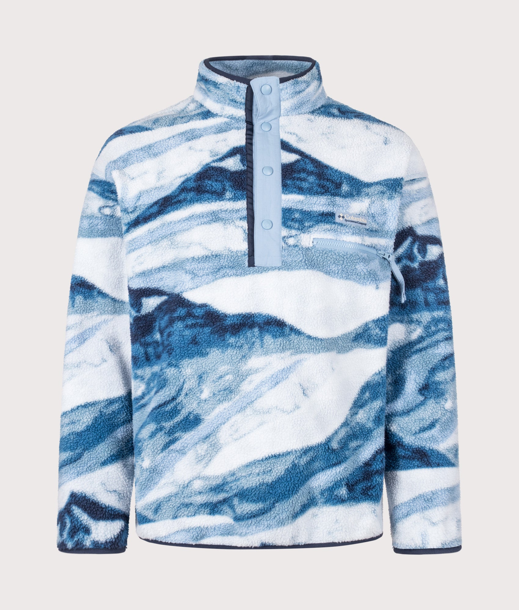 Columbia Regular Fit Helvetia II Printed Half Snap Fleece in Rainy Day Summits at EQVVS Menswear. Front Shot