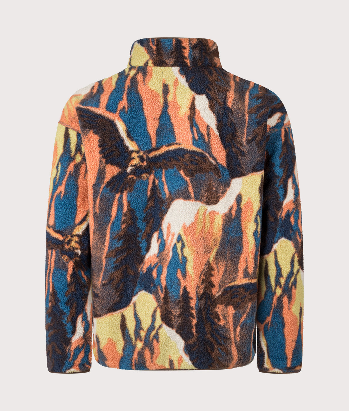 Columbia Regular Fit Helvetia II Printed Half Snap Fleece in Teak Brown Soarin at EQVVS Menswear. Back shot.