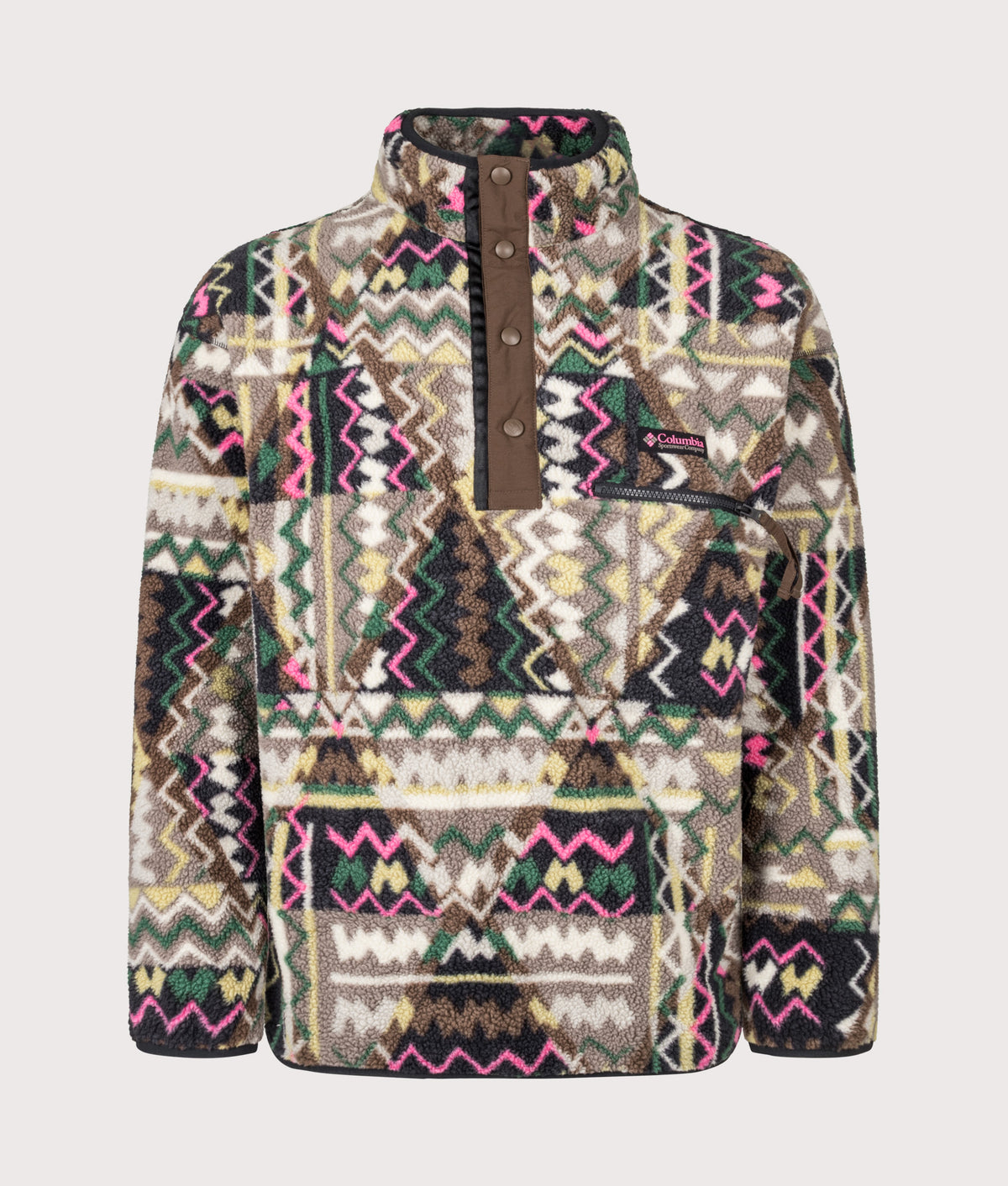 Columbia Regular Fit Helvetia II Printed Half Snap Fleece in Black Geomix at EQVVS Menswear. Front shot.