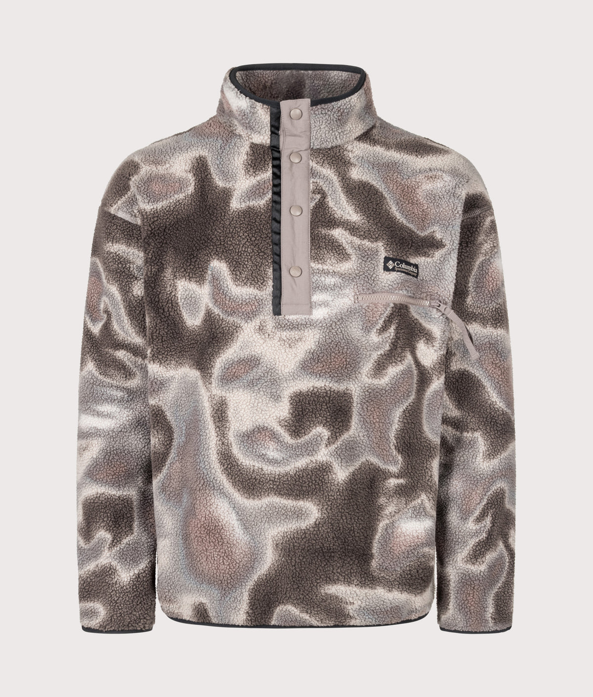 Columbia Regular Fit Helvetia II Printed Half Snap Fleece in Iron Dyeflow at EQVVS Menswear. Front shot.