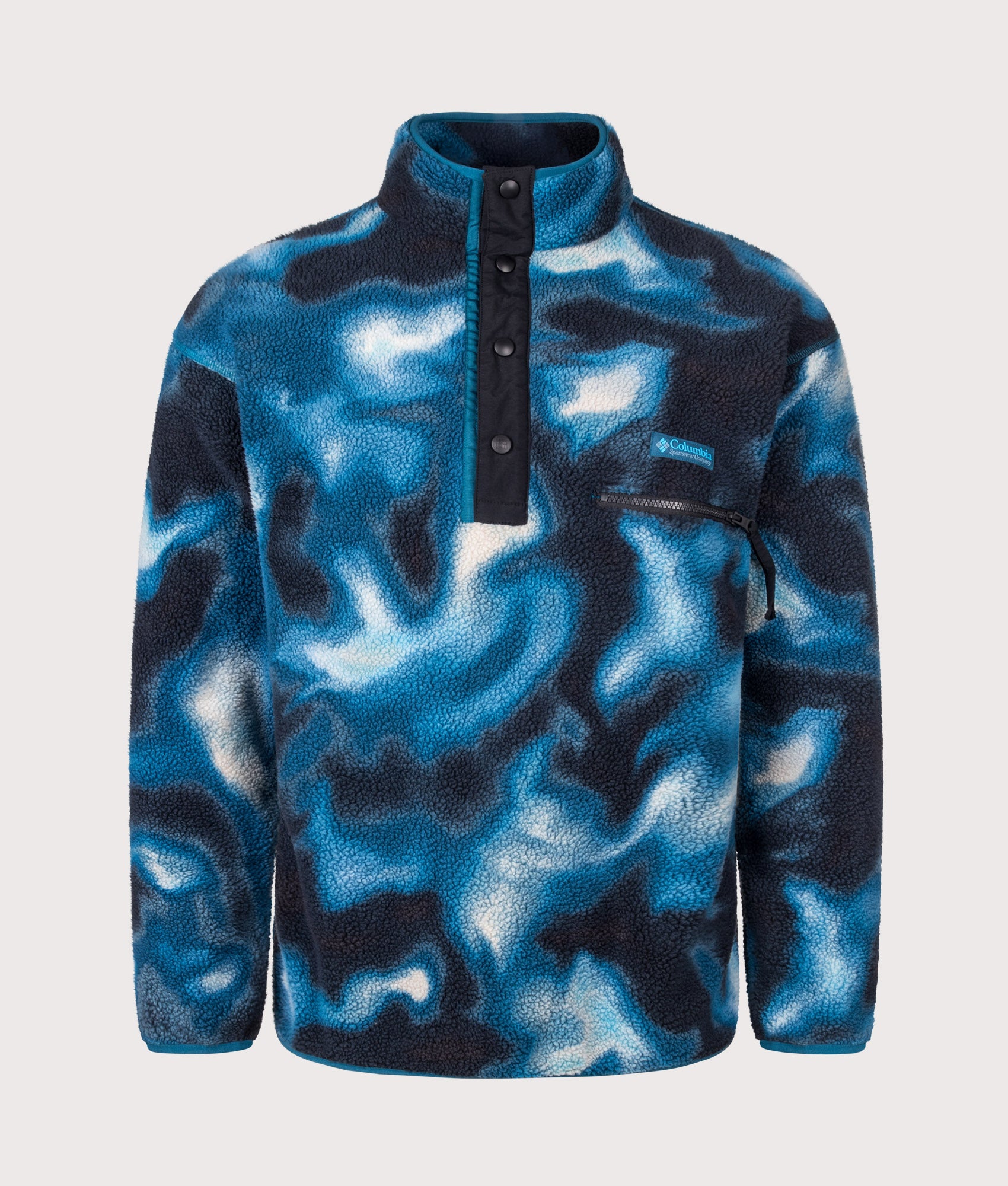 Columbia Regular Fit Helvetia II Printed Half Snap Fleece in Phoenix Blue Dyeflow at EQVVS Menswear. Front shot.