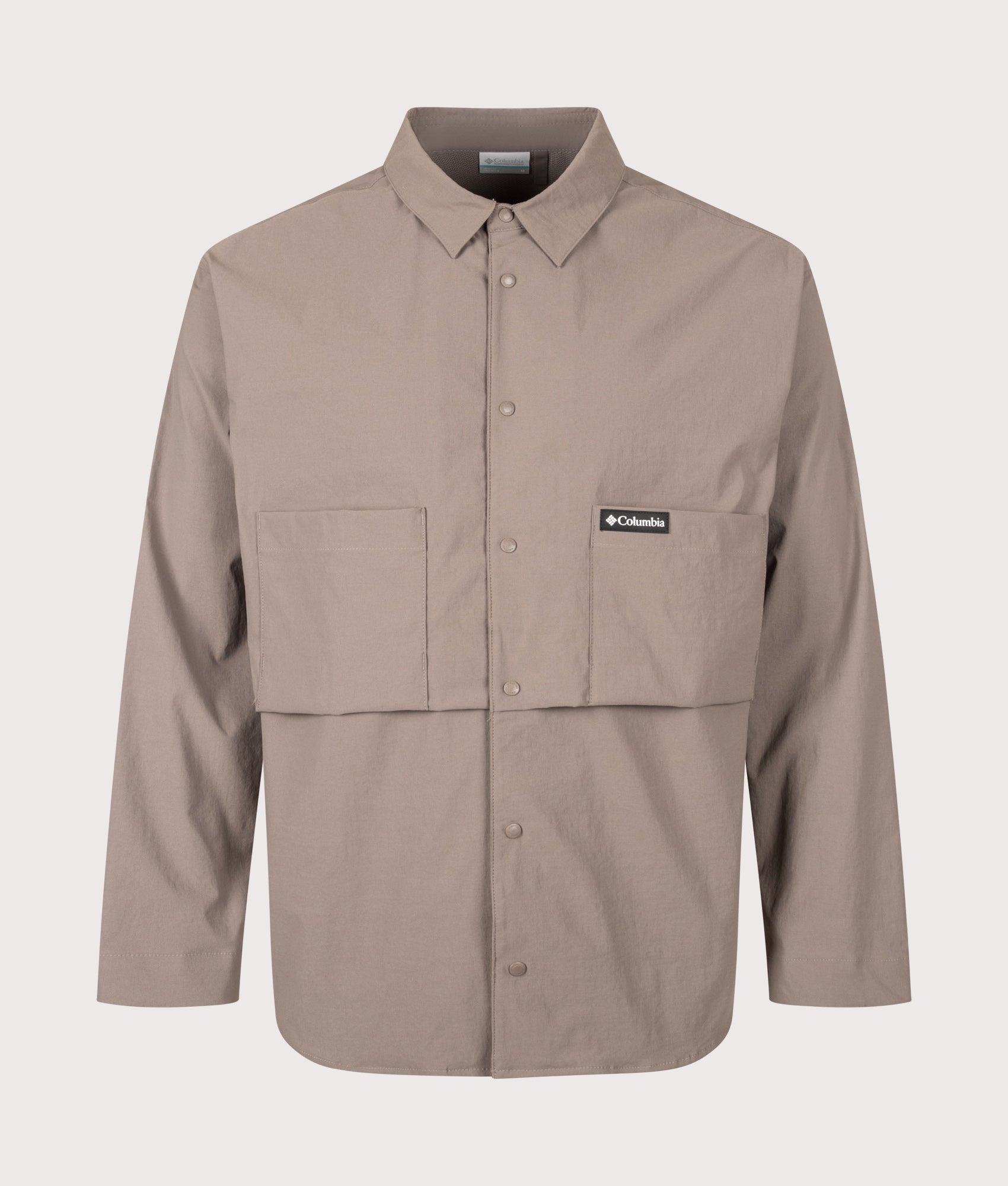 Columbia Regular Fit Grave Creek Shirt in Iron at EQVVS Menswear. Front shot.