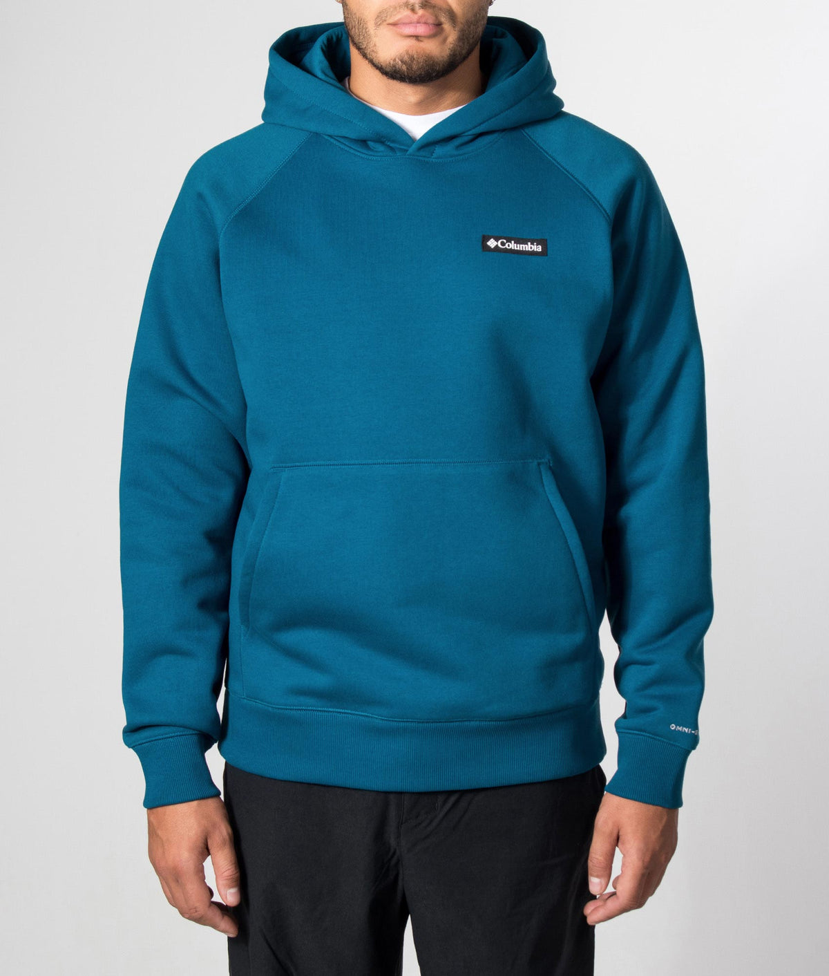 Columbia Regular Fit Dry Creek™ Heavyweight Hoodie in Phoenix Blue at EQVVS Menswear. Model front shot.