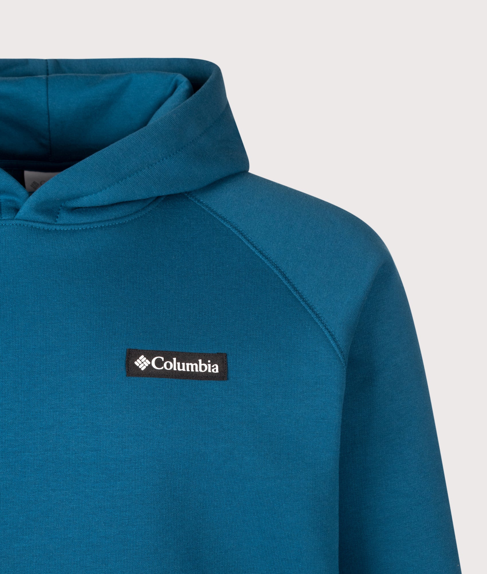Columbia Regular Fit Dry Creek™ Heavyweight Hoodie in Phoenix Blue at EQVVS Menswear. Detail shot.