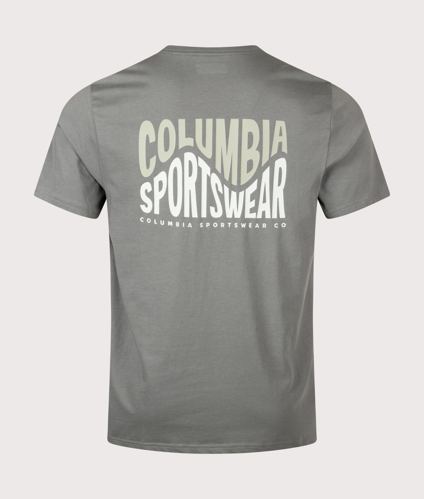 Columbia Regular Fit CSC Logo Back T-Shirt in Sedona Sage/Wavy Branded Peaks at EQVVS Menswear. Back shot.