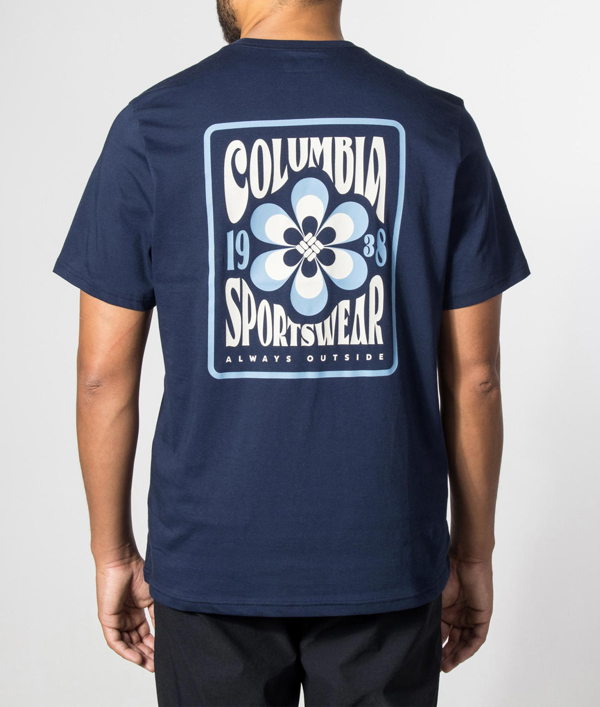 Columbia Regular Fit CSC Outdoor Back Graphic T-Shirt in Collegiate Navy at EQVVS Menswear. Back shot.