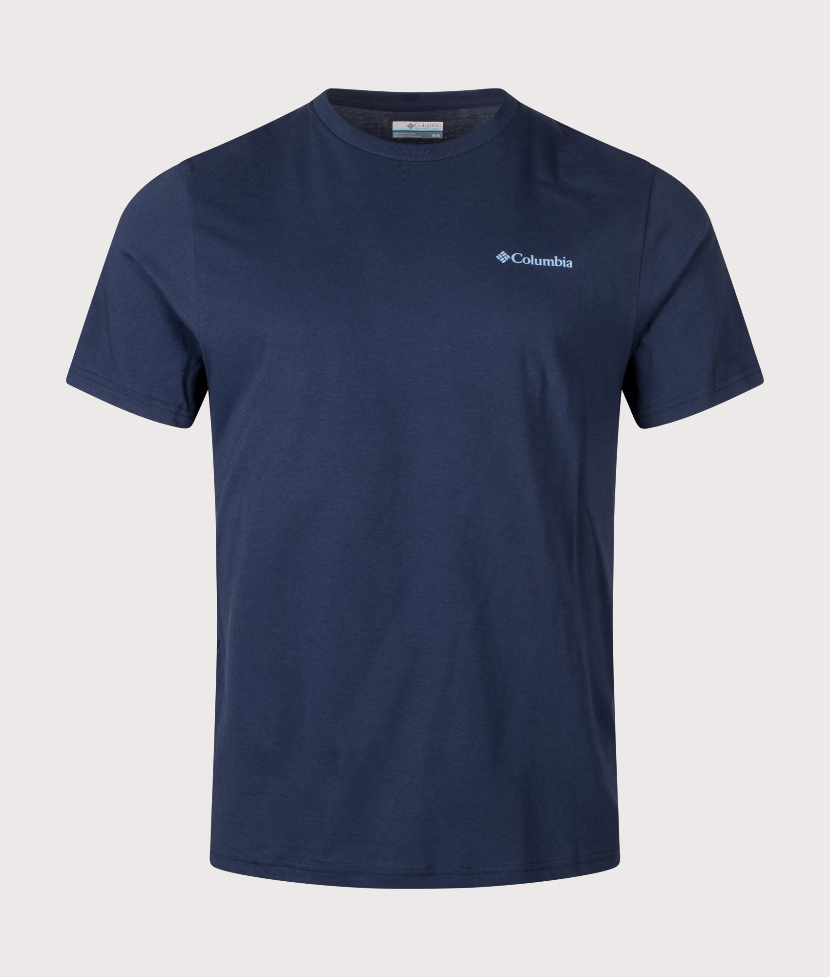 Columbia Regular Fit CSC Outdoor Back Graphic T-Shirt in Collegiate Navy at EQVVS Menswear. Front shot.