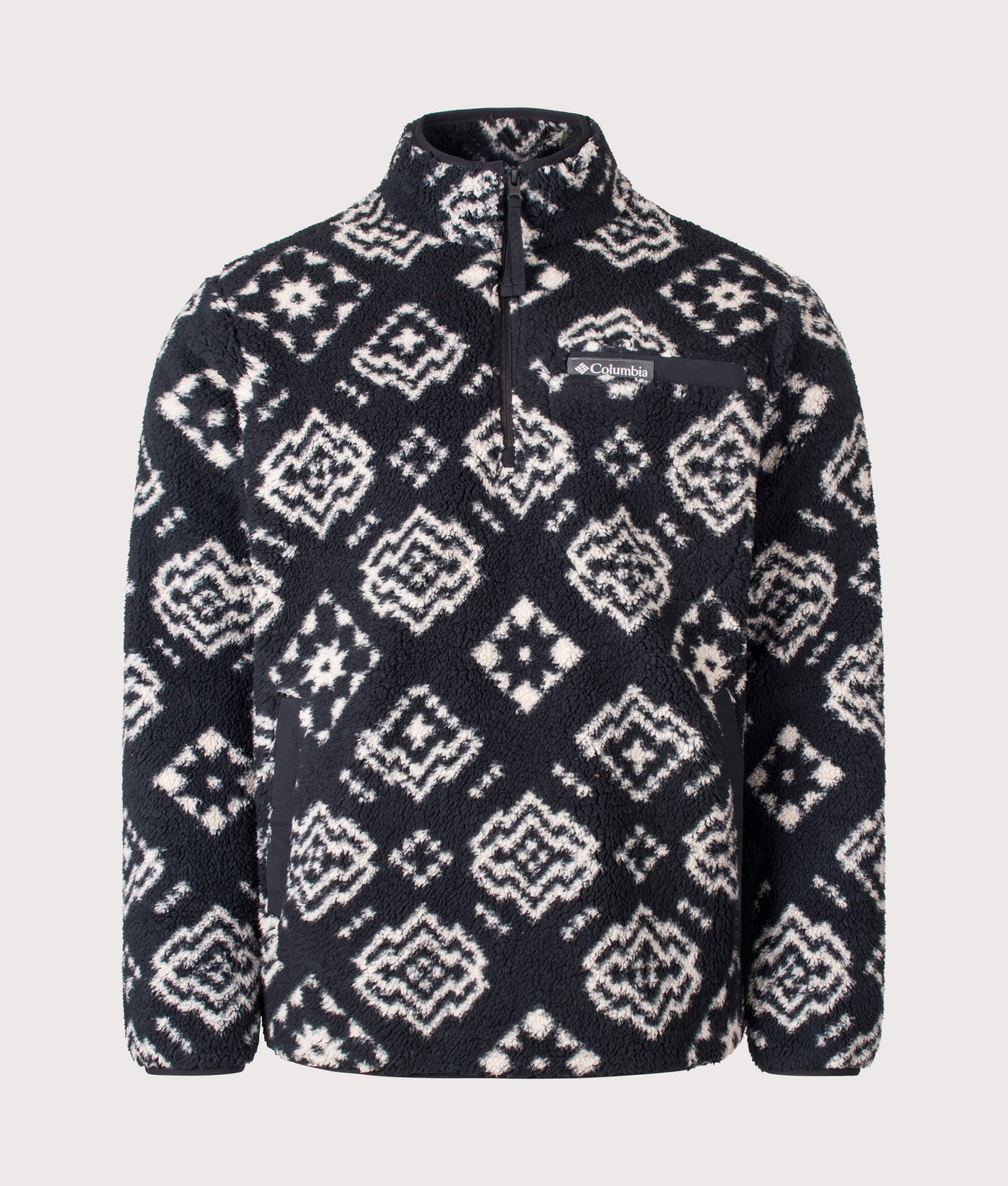 Columbia Regular Fit Rugged Ridge™ High Pile Quarter Zip Fleece in Black Checked Out and Black at EQVVS Menswear. Front shot,